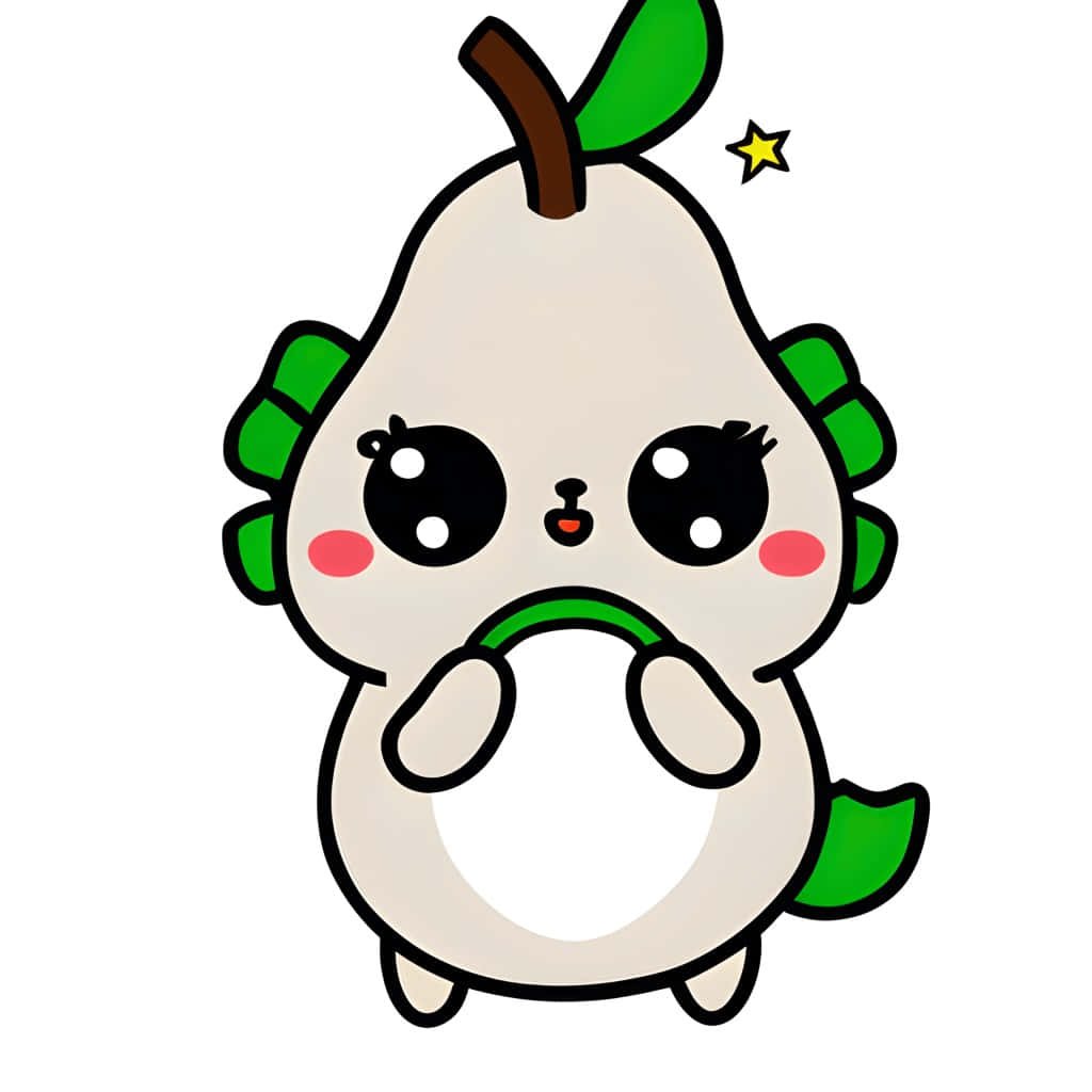 cute kawaii japanese characters, cartoon pear character, green leafy hair, SD Desktop Wallpaper