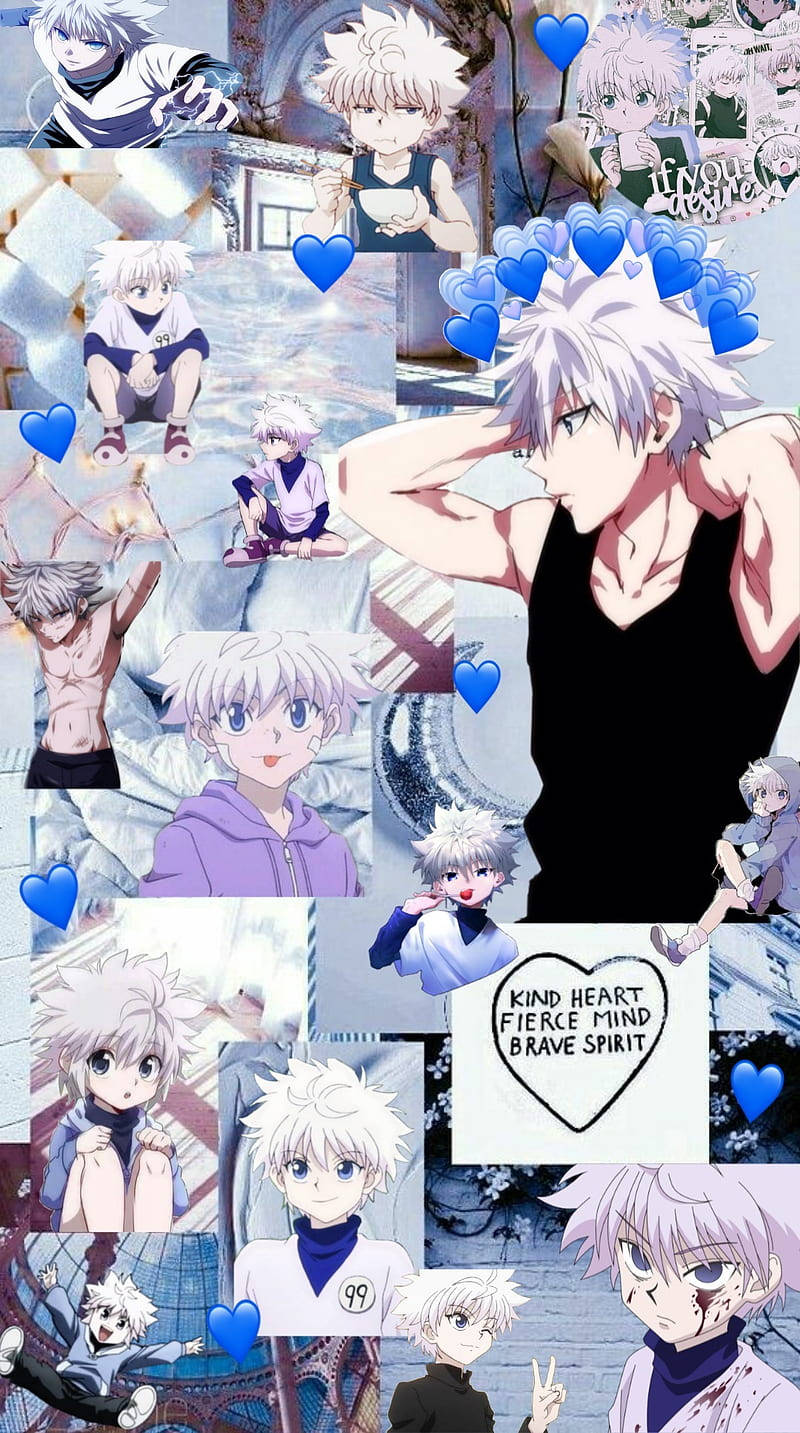 Cute Killua, white-haired character, blue hearts, HD Phone Wallpaper