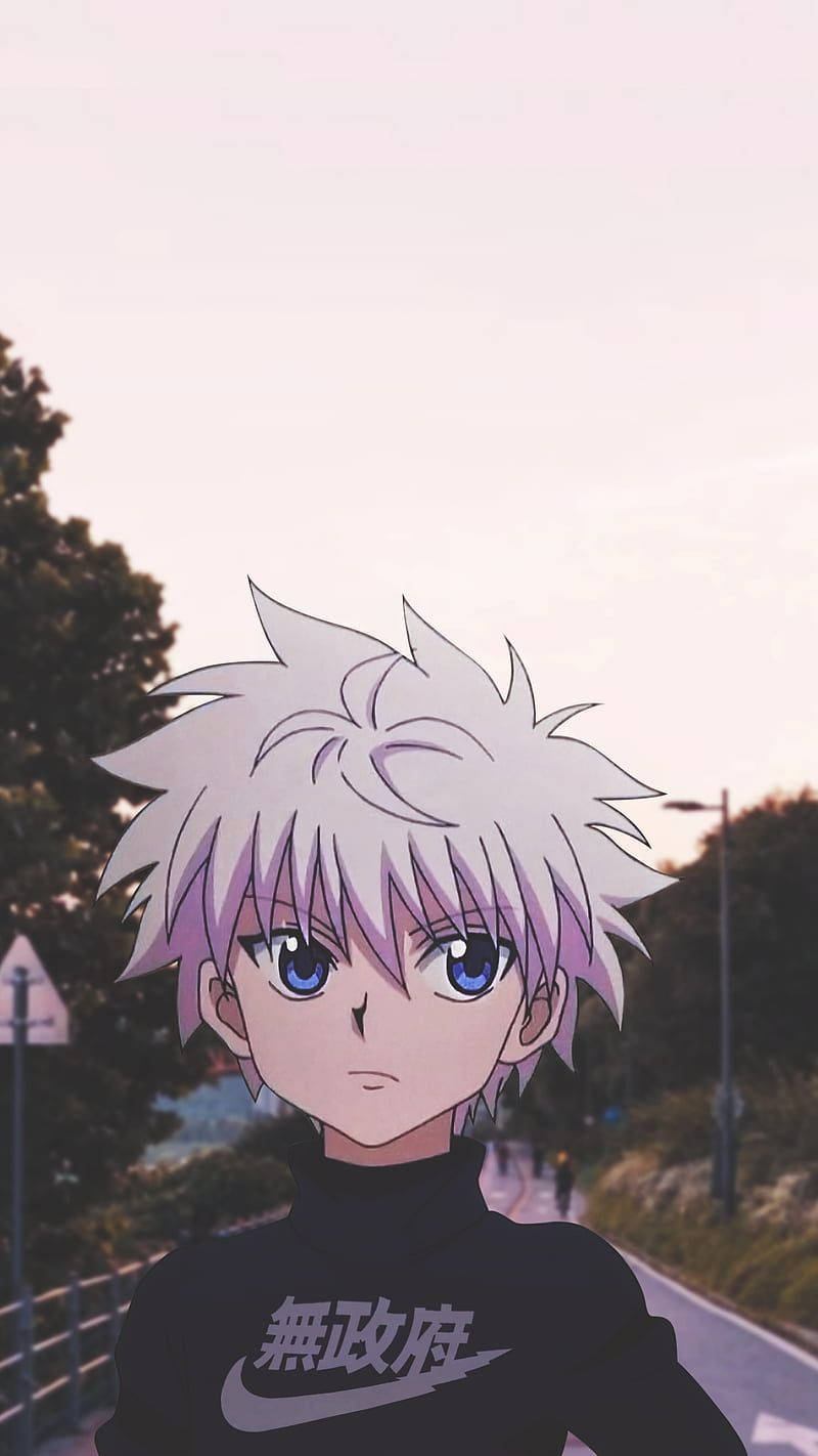 Cute Killua, black turtleneck sweater, spiky white hair, HD Phone Wallpaper