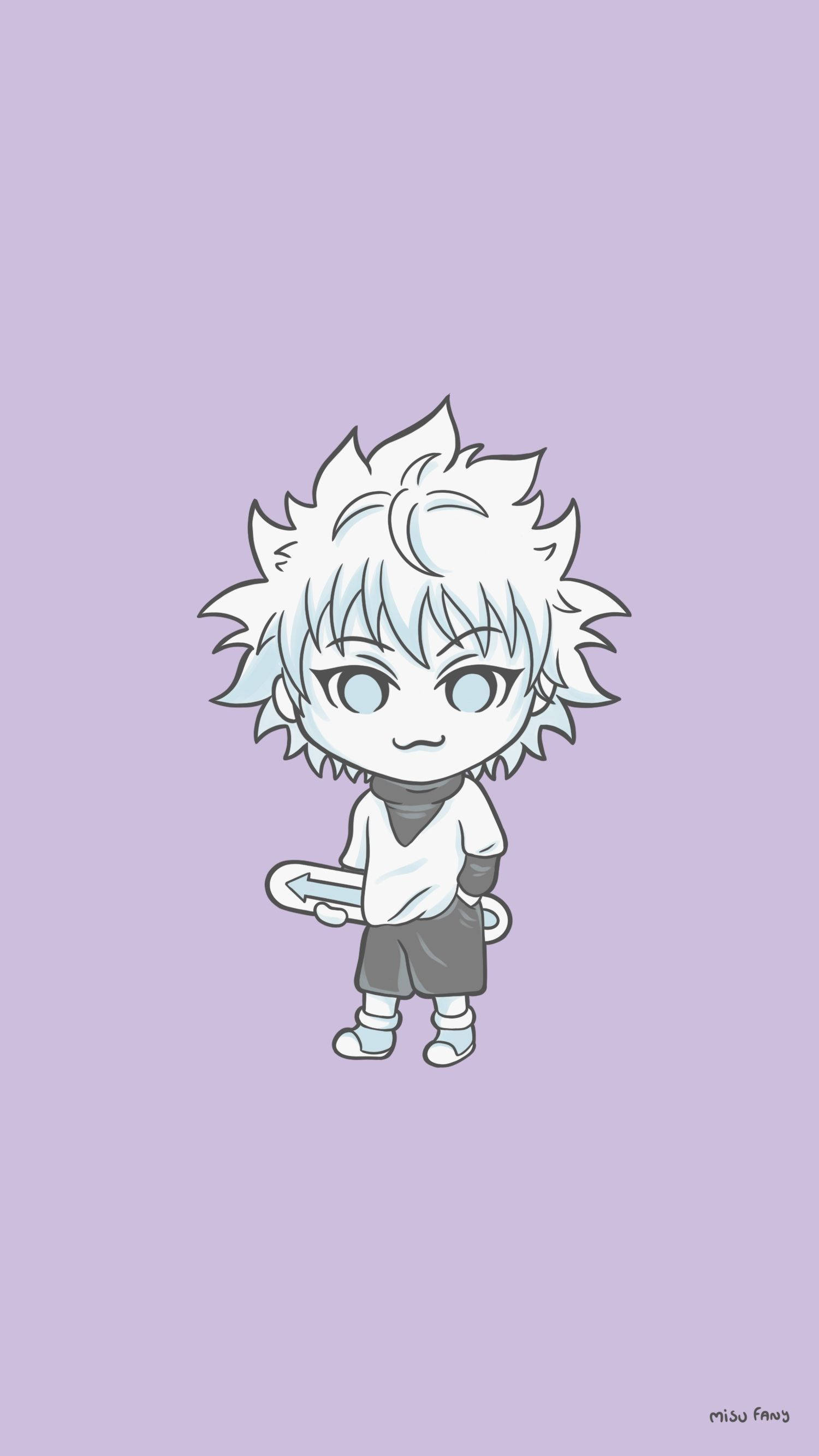 Cute Killua, chibi anime boy, spiky white hair, 2K Phone Wallpaper