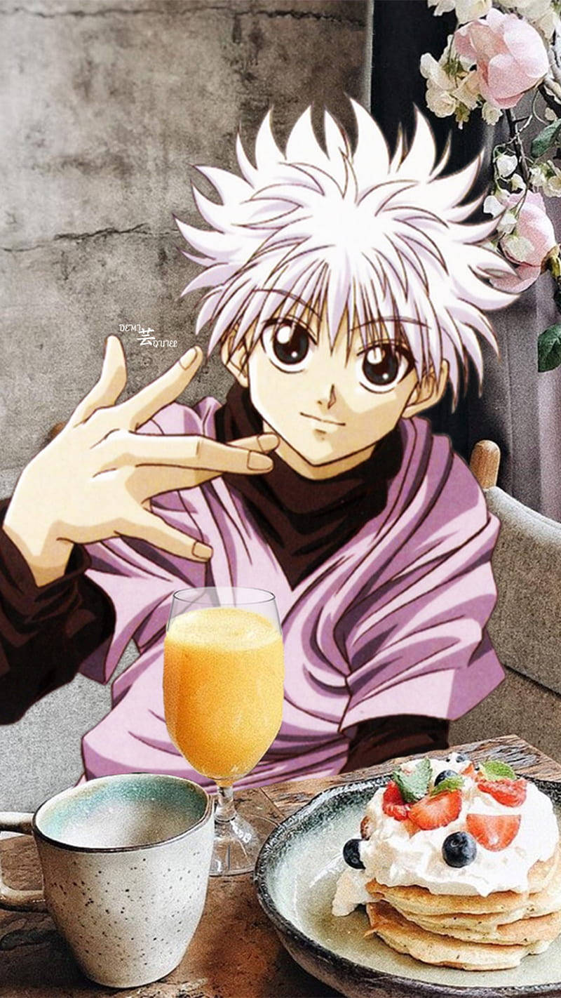 Killua, spiky white hair, pancakes, HD Phone Wallpaper