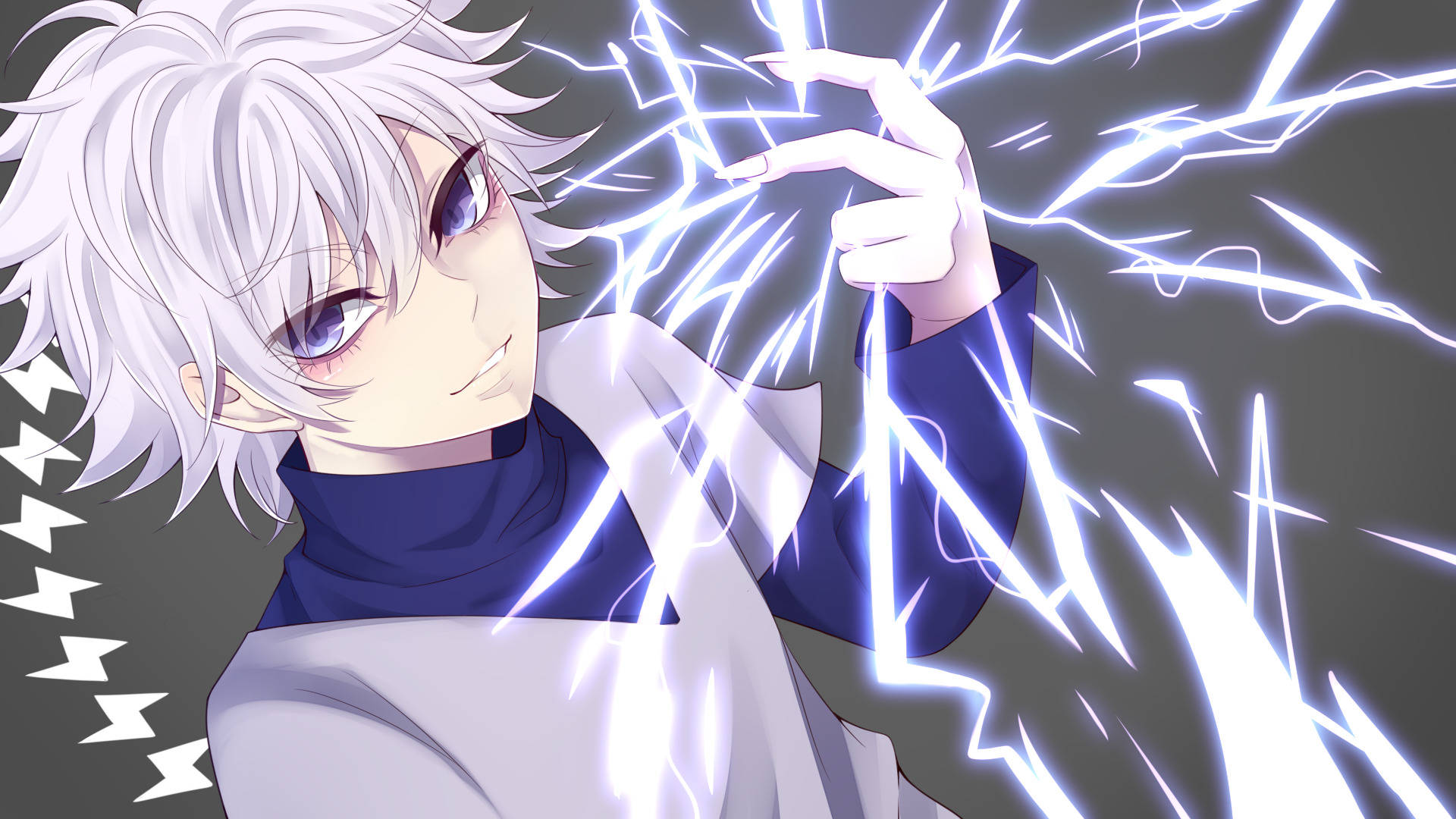 Cute Killua, white hair, blue eyes, Full HD Desktop Wallpaper