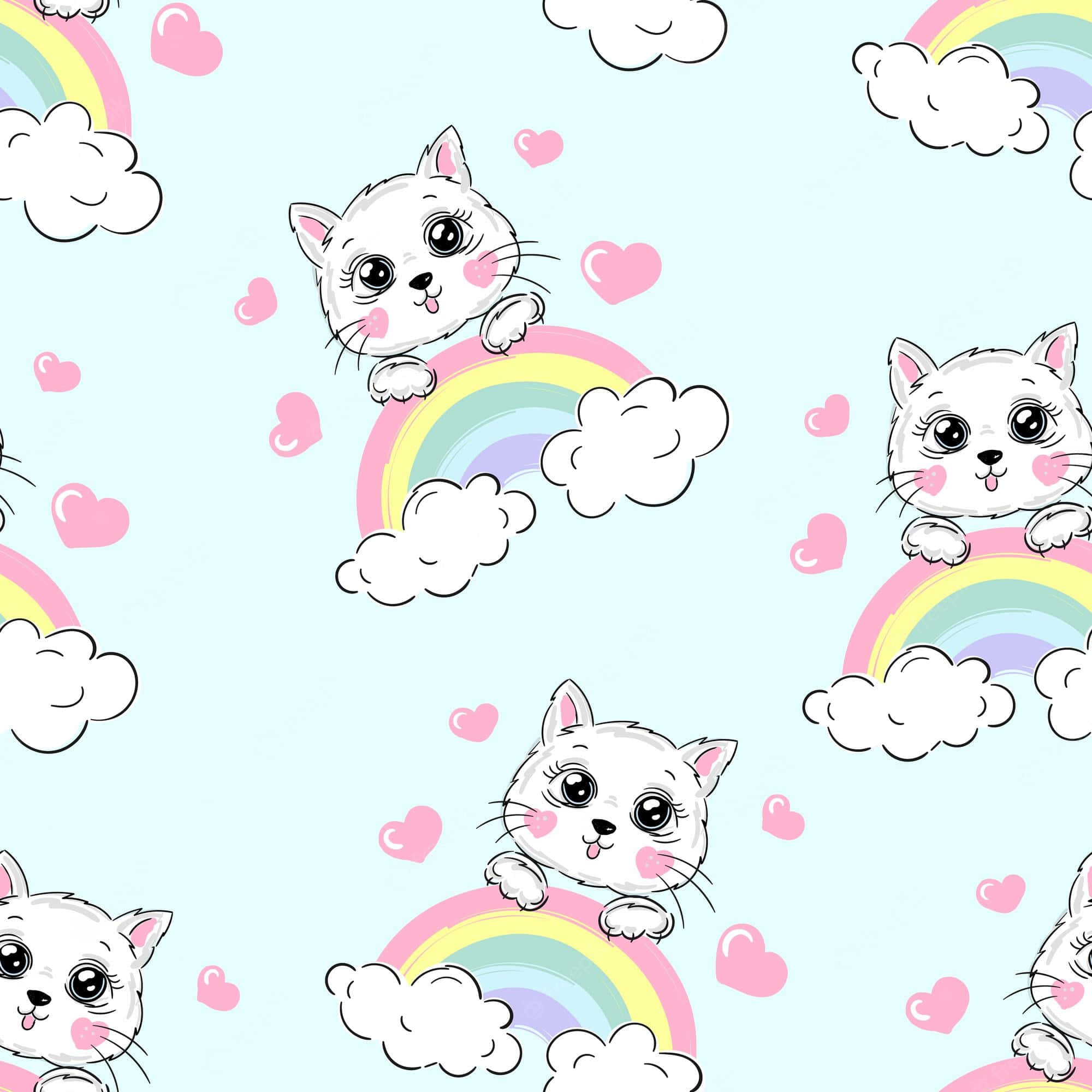 white kittens, pastel rainbows, fluffy clouds, Full HD Desktop Wallpaper