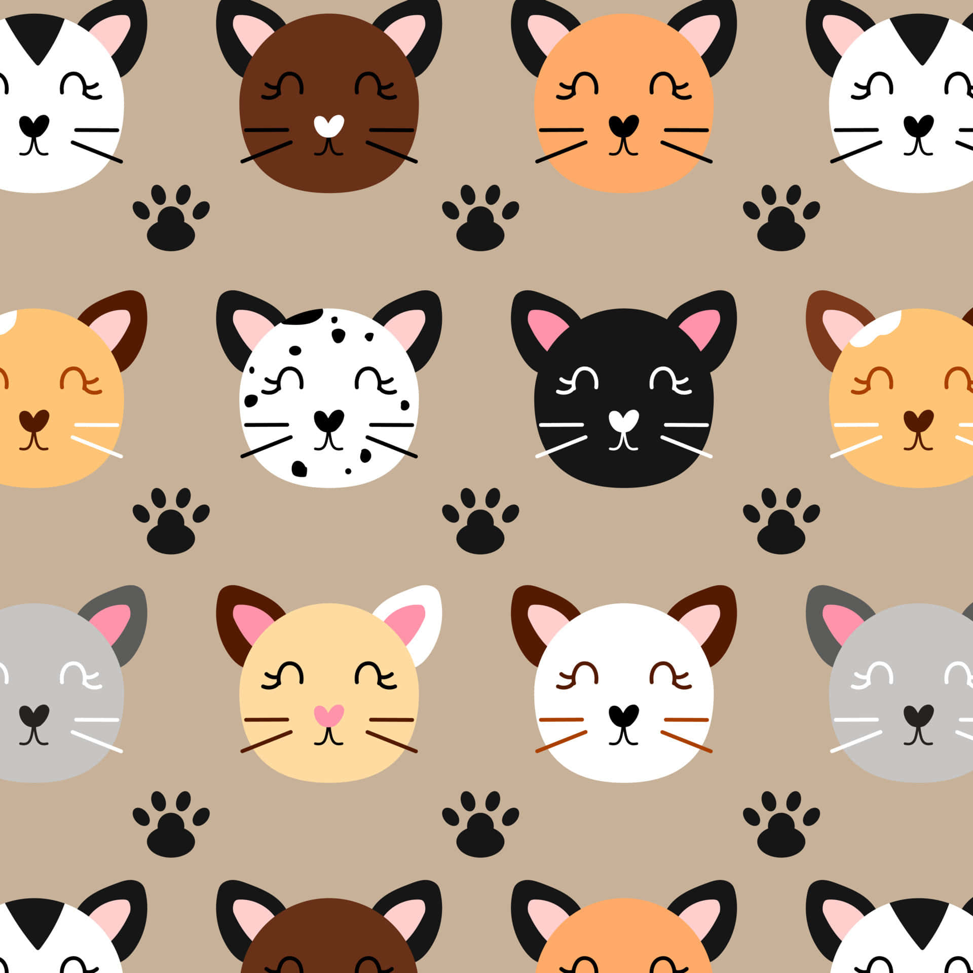 cute kittens, black paw print design, pastel tones, Full HD Desktop Wallpaper