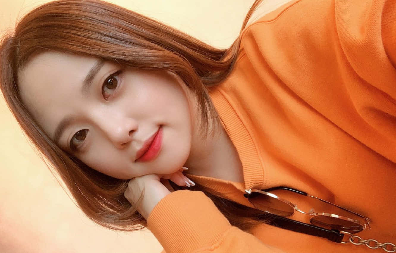 Cute Korean Girl, orange sweater, sunglasses, HD Desktop Wallpaper