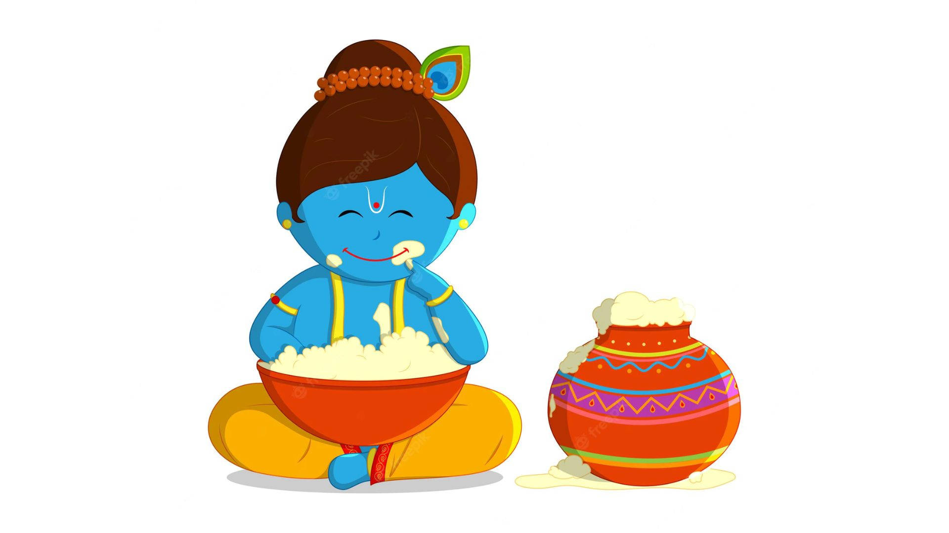 Cute Krishna, blue-skinned, peacock feather, Full HD Desktop Wallpaper