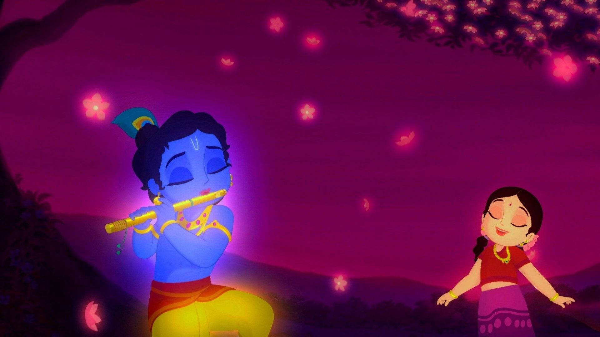 Cute Krishna, flute, blue-skinned, Full HD Desktop Wallpaper