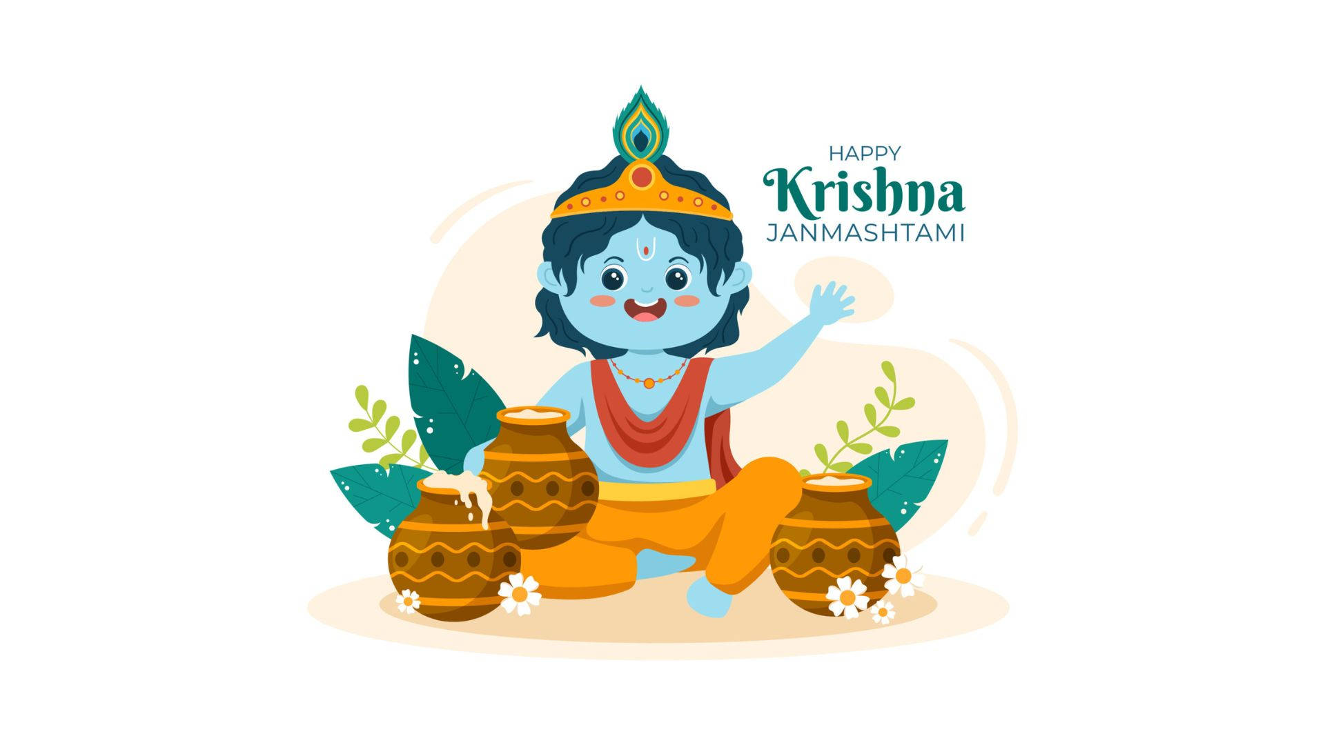 Cute Krishna, blue skin, orange dhoti, Full HD Desktop Wallpaper
