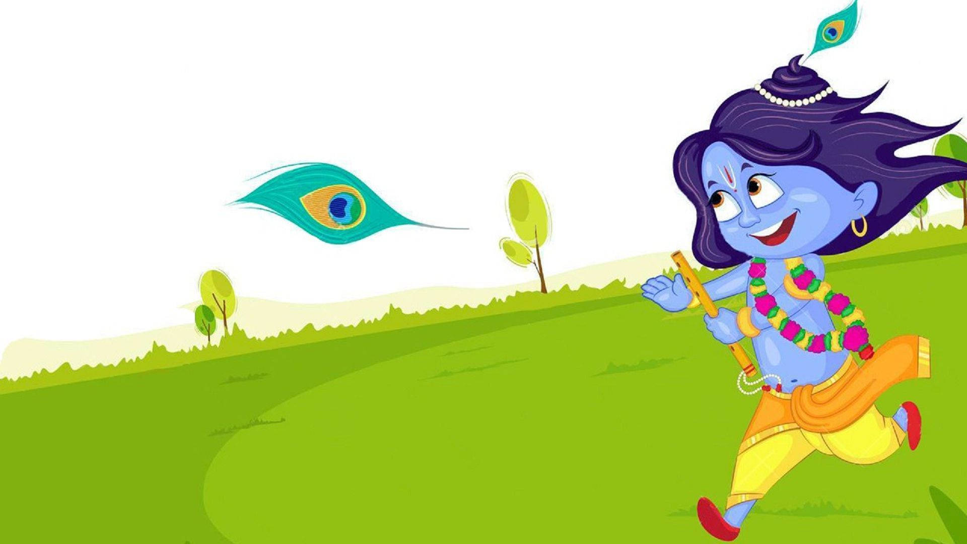 Cute Krishna, blue-skinned boy, peacock feathers, Full HD Desktop Wallpaper