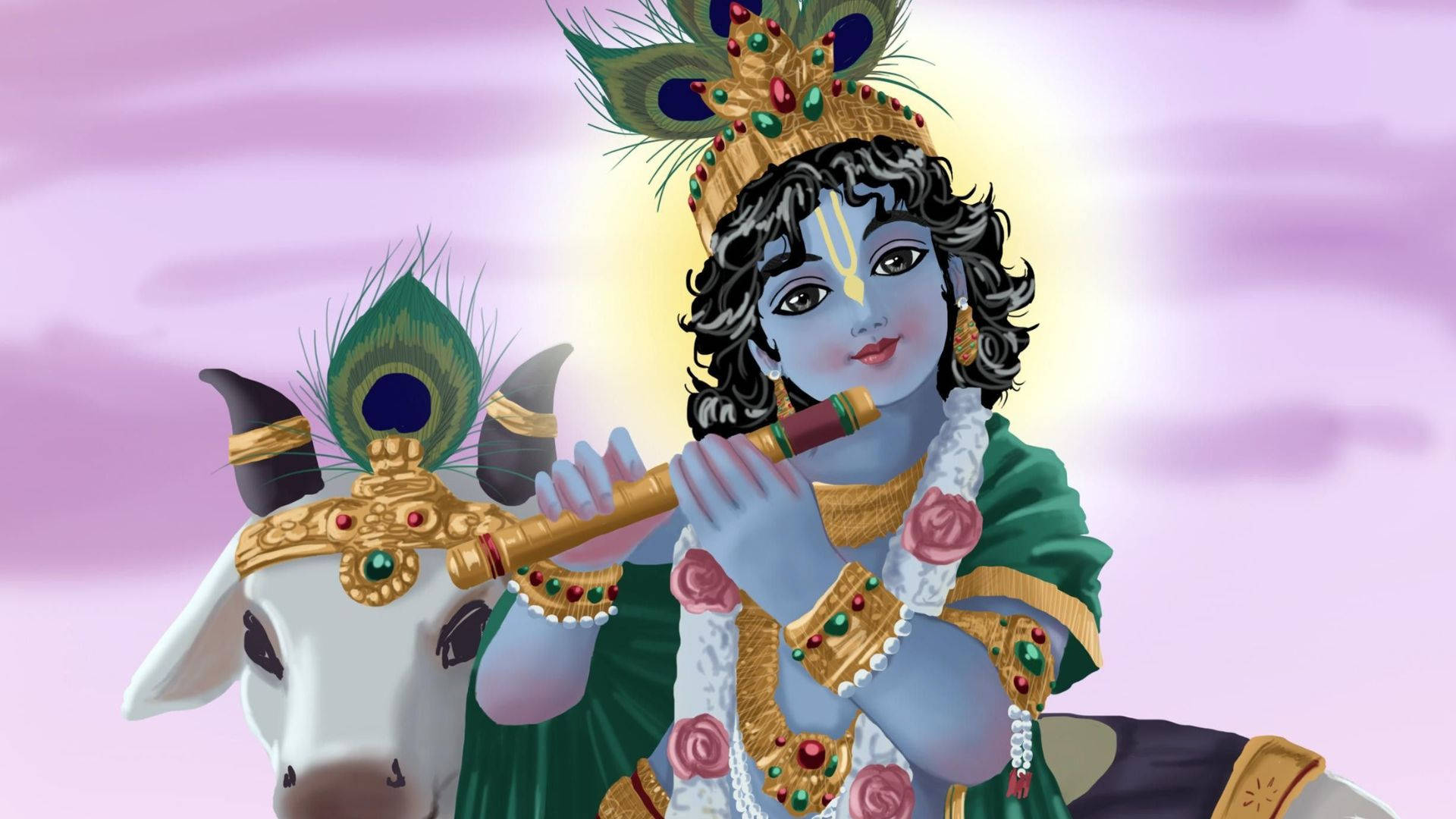 Cute Krishna, lamb, blue-skinned, Full HD Desktop Wallpaper