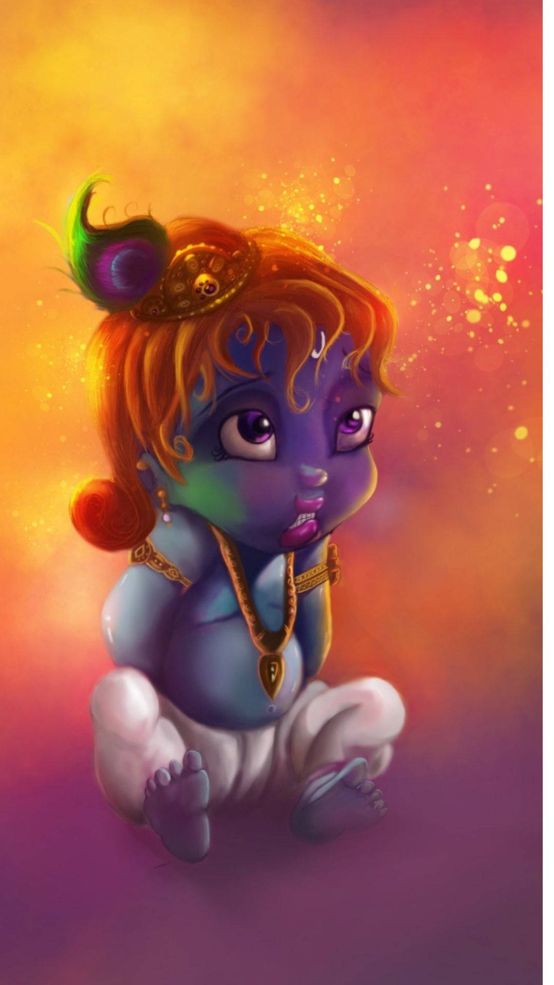 Cute Krishna, purple-skinned, golden jewelry, Full HD Phone Wallpaper