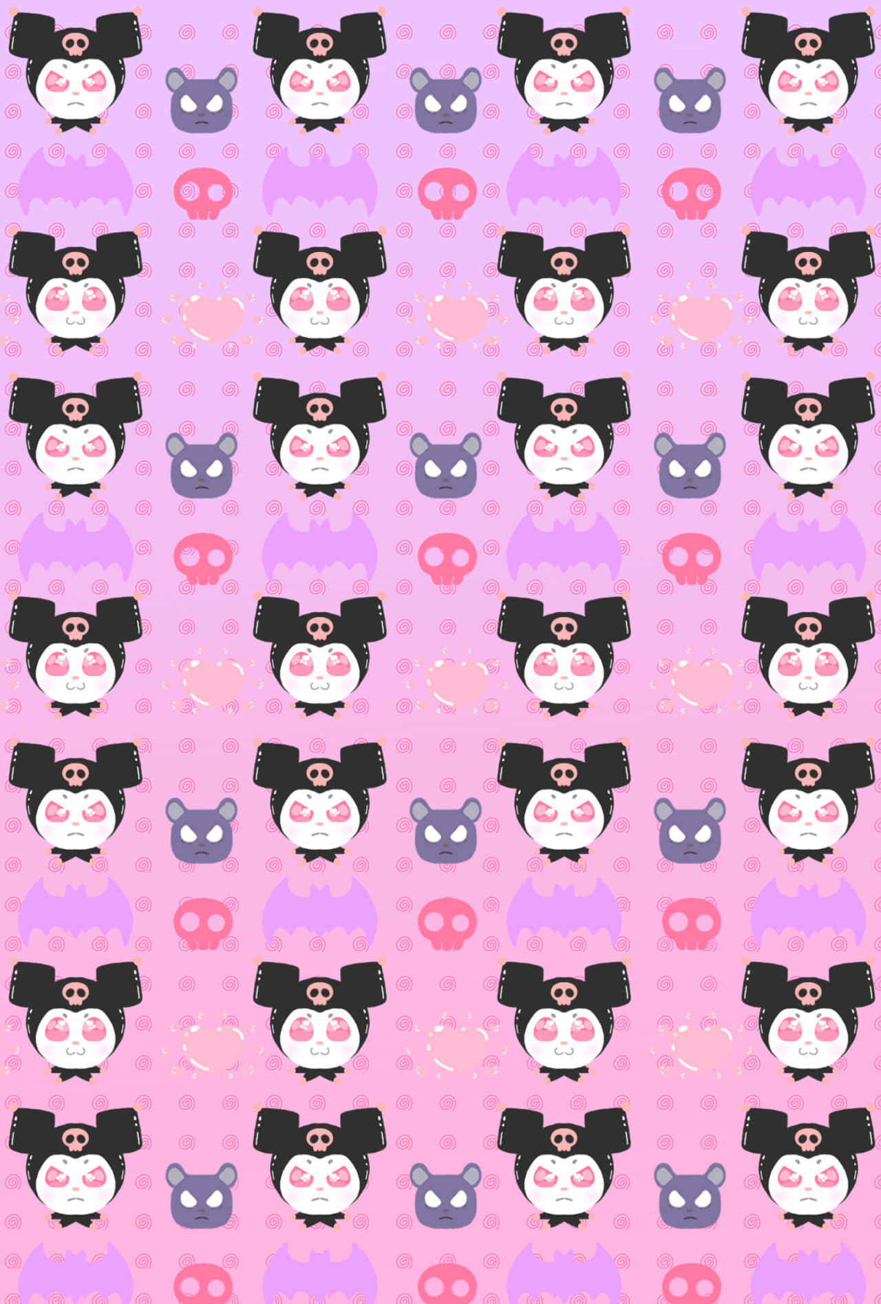 Cute Kuromi, pink background, skulls, HD Phone Wallpaper