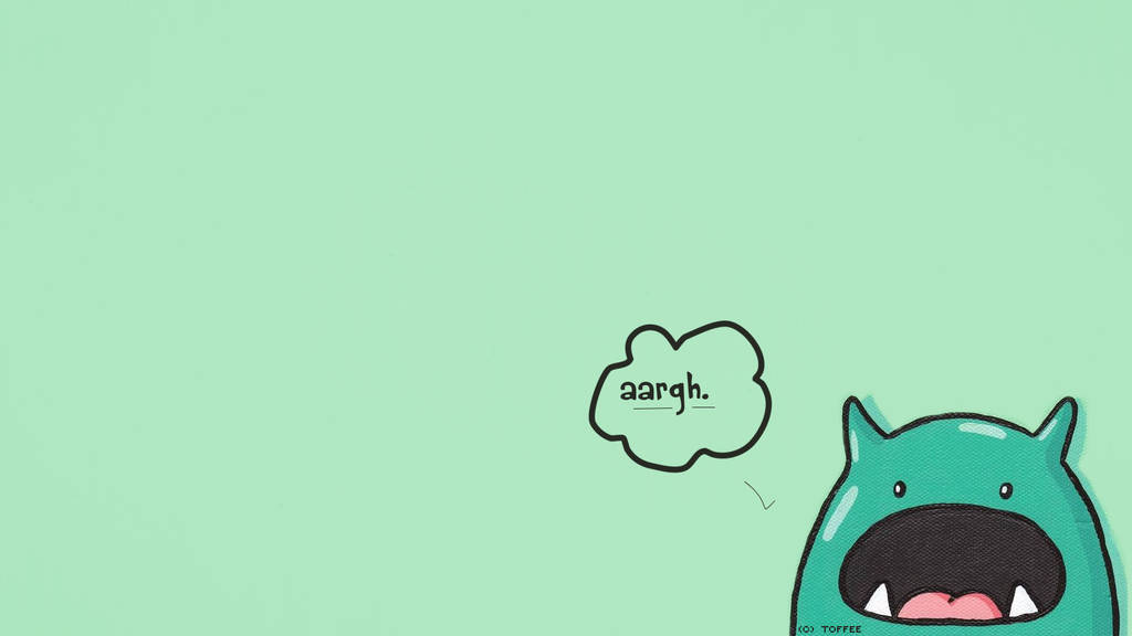 green cartoon monster, sharp teeth, speech bubble saying 'aargh', SD Desktop Wallpaper
