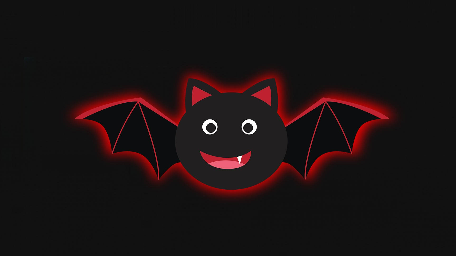 Cute Cartoon Black Bat Laptop, cartoon bat, glowing red wings, Full HD Desktop Wallpaper