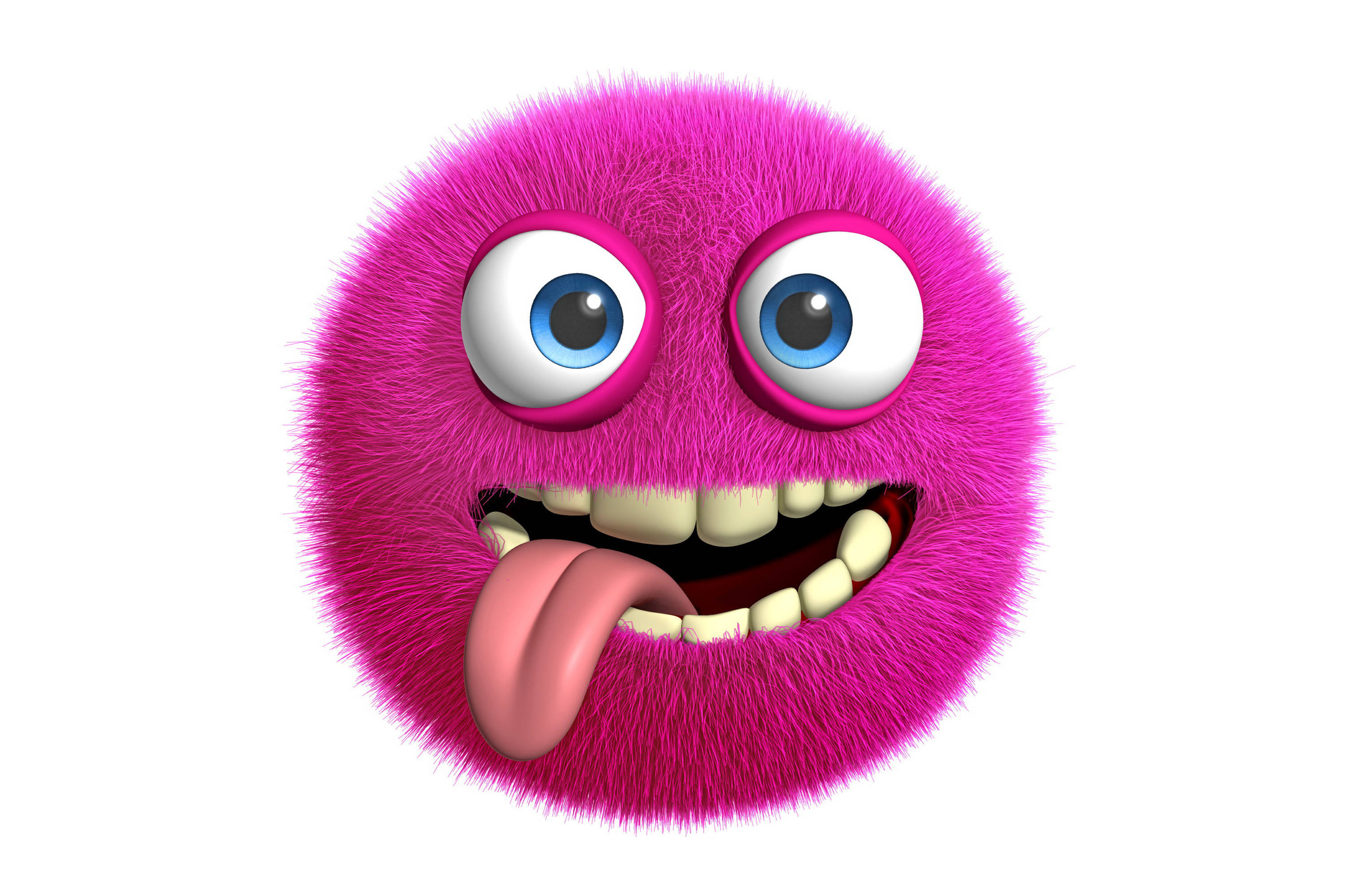 pink fluffy emoji monster, big blue eyes, playful tongue sticking out, 2K Desktop Wallpaper