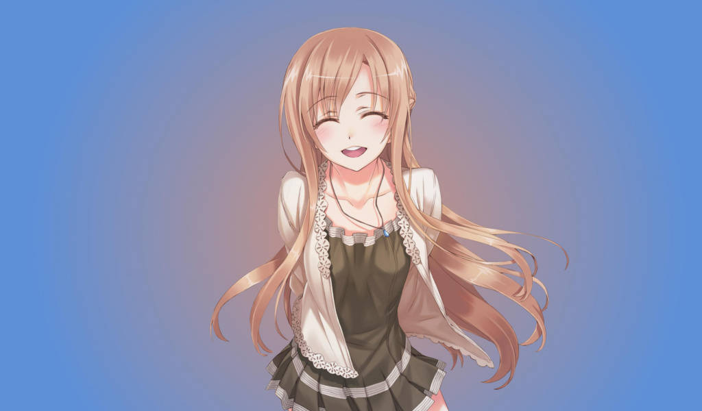 blonde girl anime, long blonde hair, soft blue gradient background, SD Desktop Wallpaper