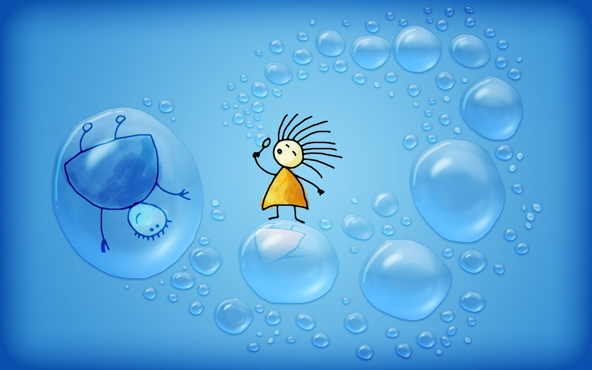 water bubble, cartoon cute laptop, yellow dress, Full HD Desktop Wallpaper