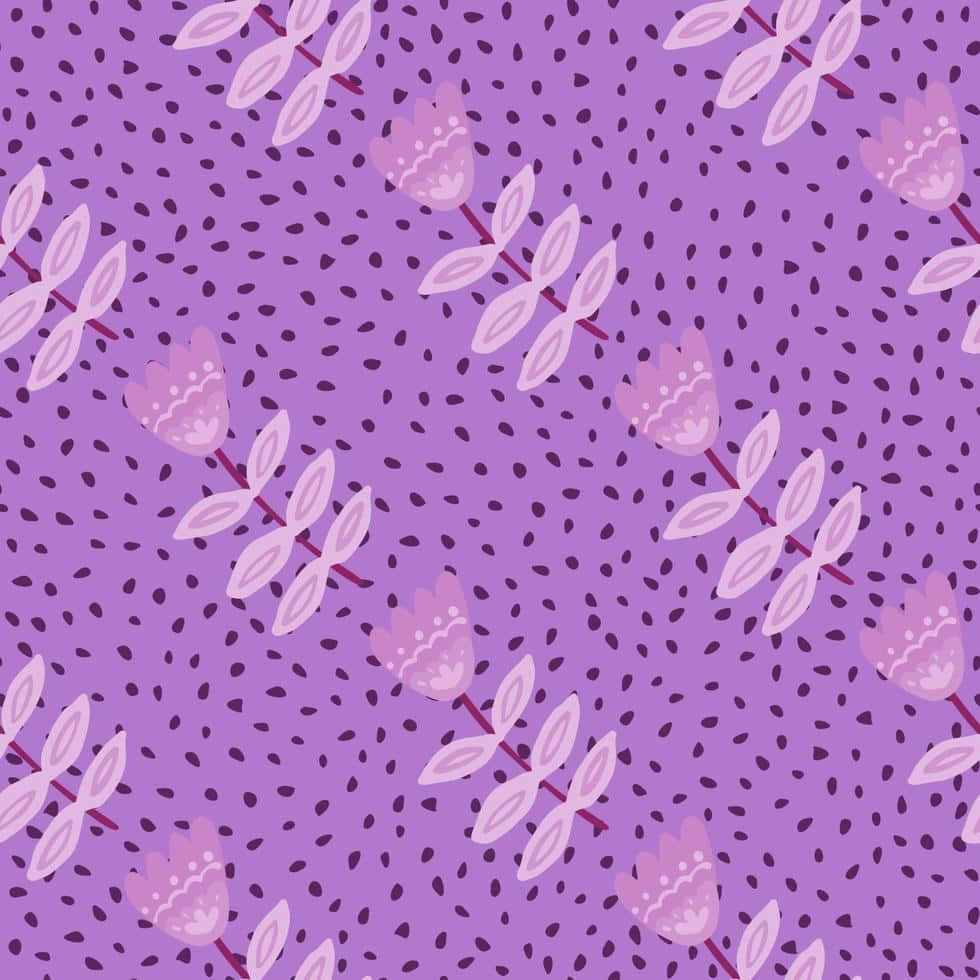 lavender pattern background, stylized pink tulips, leaves, SD Desktop Wallpaper