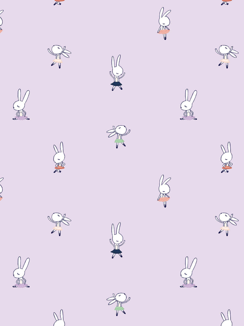lavender bunny pattern, cute cartoon rabbits, ballet poses, HD Phone Wallpaper