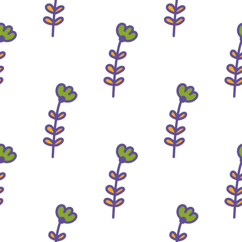 stylized lavender pattern, purple outlined stems, green and orange leaves, SD Desktop Wallpaper