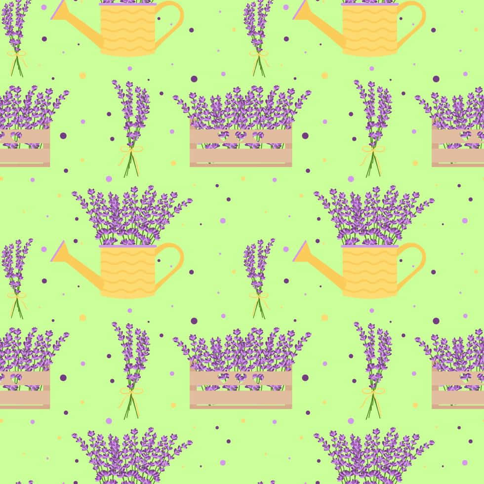 lavender pattern, purple lavender, yellow watering cans, SD Desktop Wallpaper