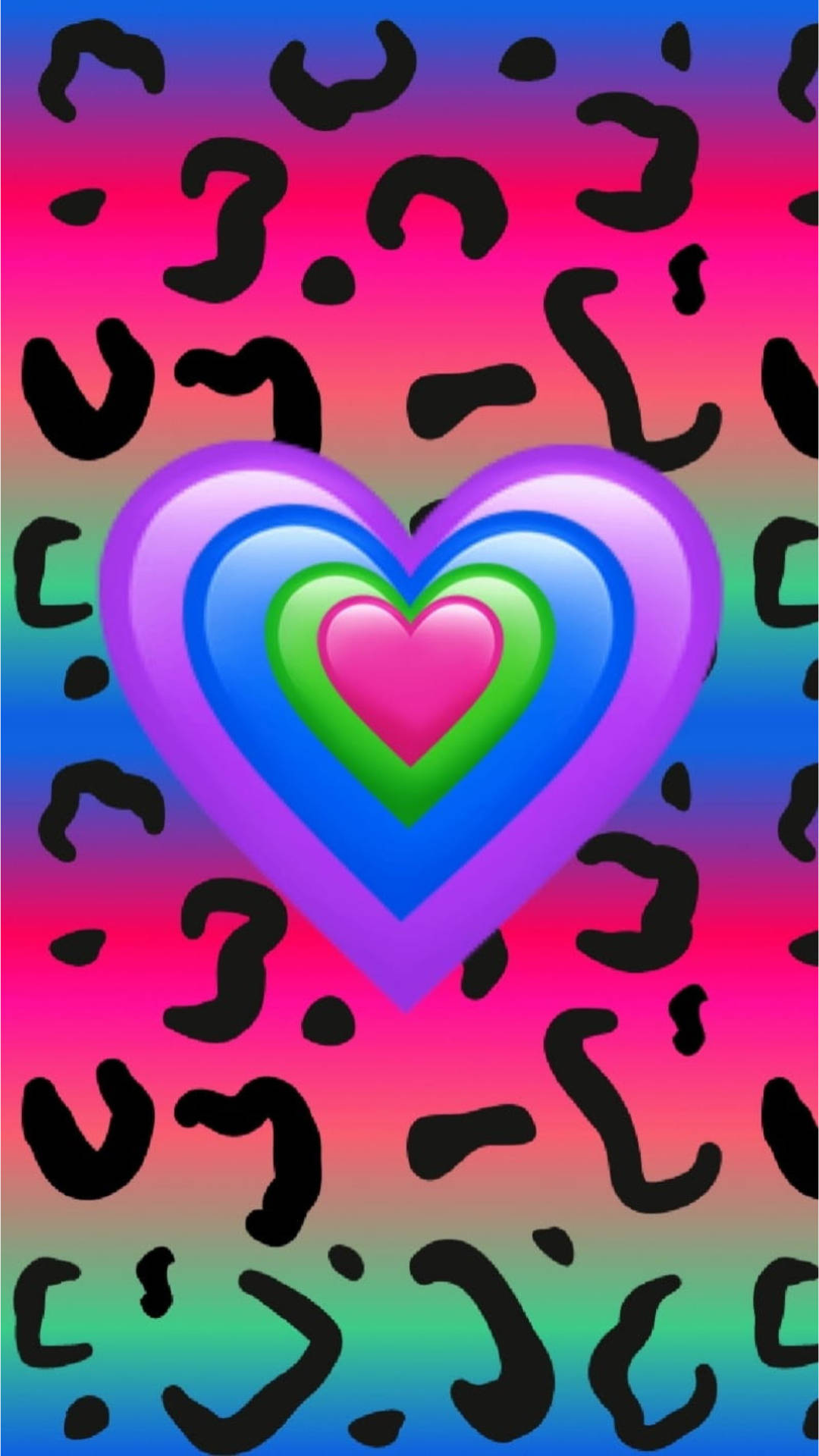 colorful heart, cute leopard print, vibrant gradient background, Full HD Phone Wallpaper