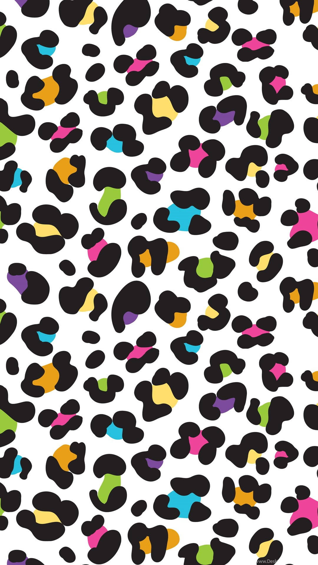 multi colored cute leopard print, vibrant multicolored leopard spots, bold black outlines, Full HD Phone Wallpaper