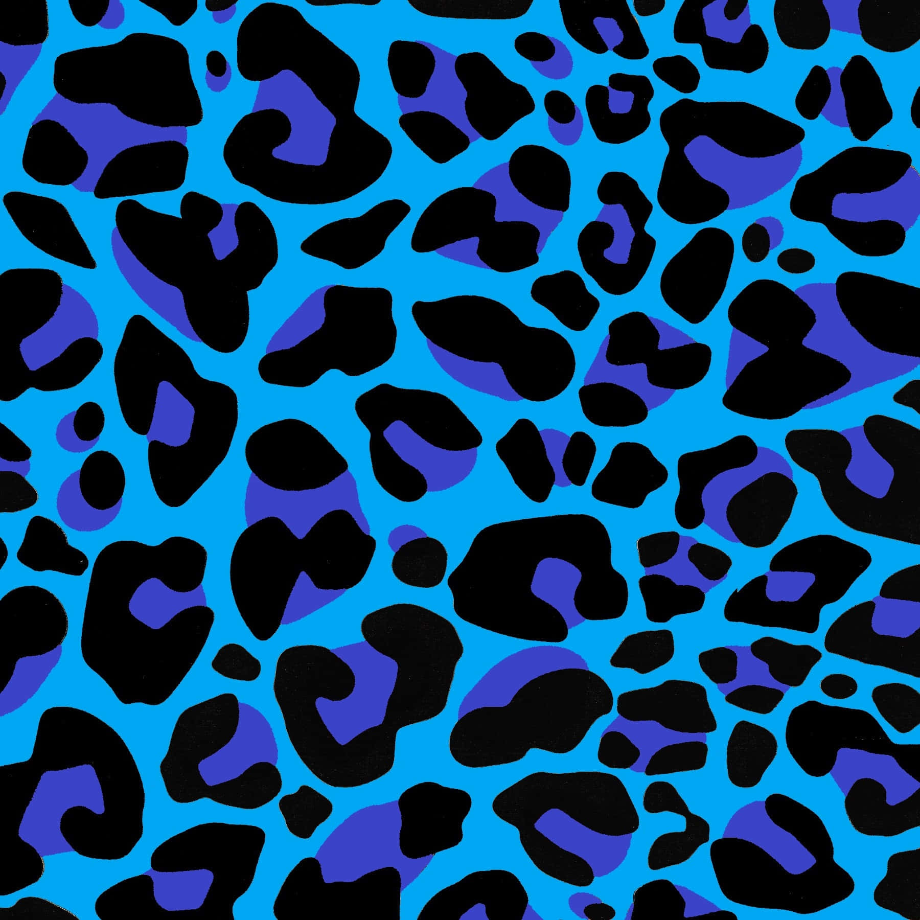 blue leopard print pattern, vibrant blue background, bold black and purple leopard spots, HD Desktop Wallpaper