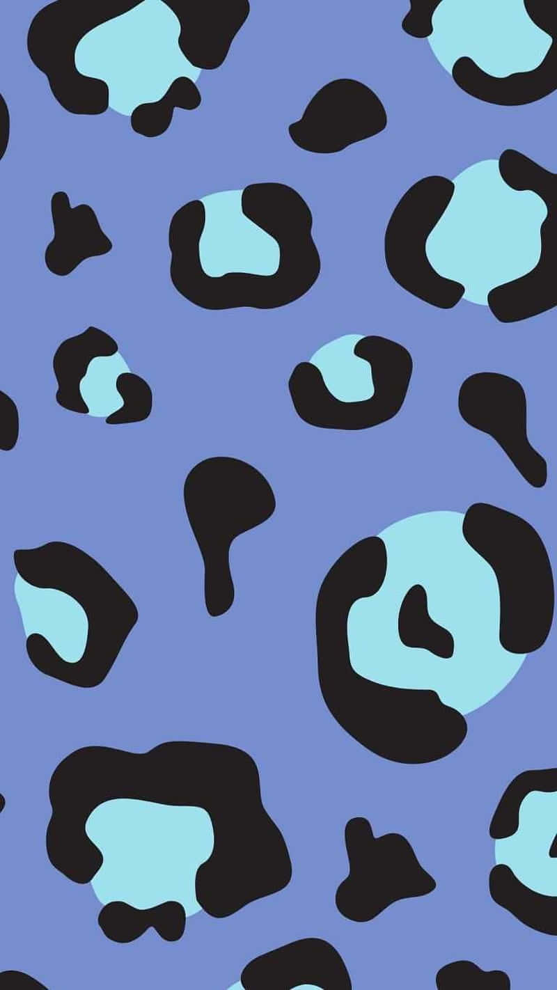 leopard print pattern, blue background, black and light blue organic shapes, HD Phone Wallpaper