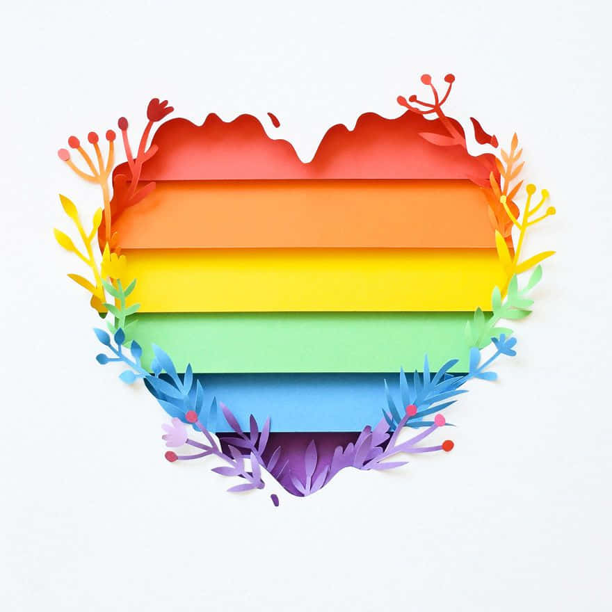 Cute LGBT Flag Heart Graphic Art, rainbow flag, colorful foliage, SD Desktop Wallpaper