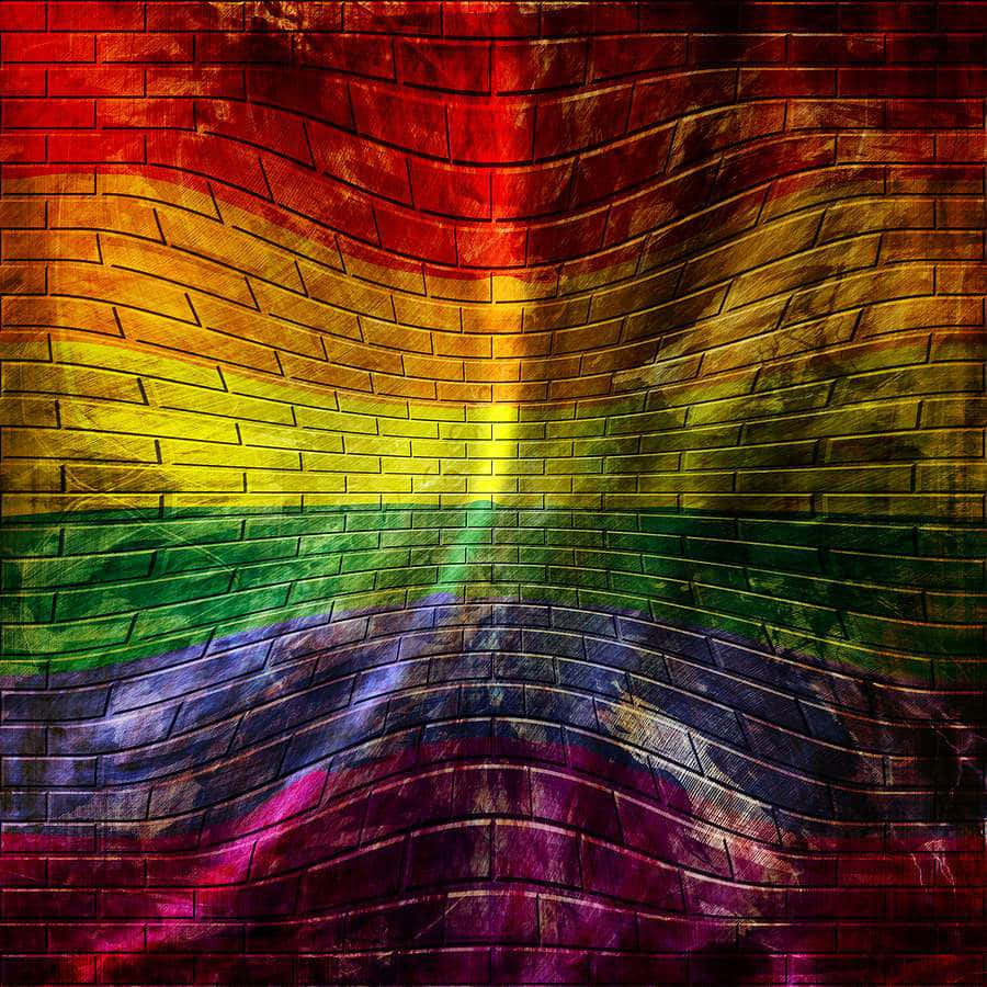 rainbow flag, textured brick wall, wavy distorted stripes, SD Desktop Wallpaper