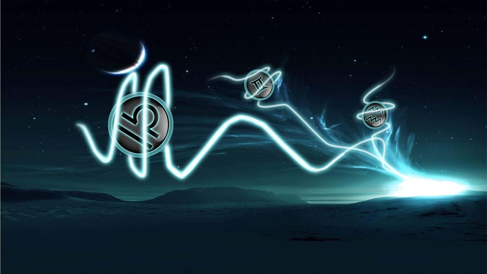 Cute Libra, zodiac symbols, electric blue energy trails, Full HD Desktop Wallpaper