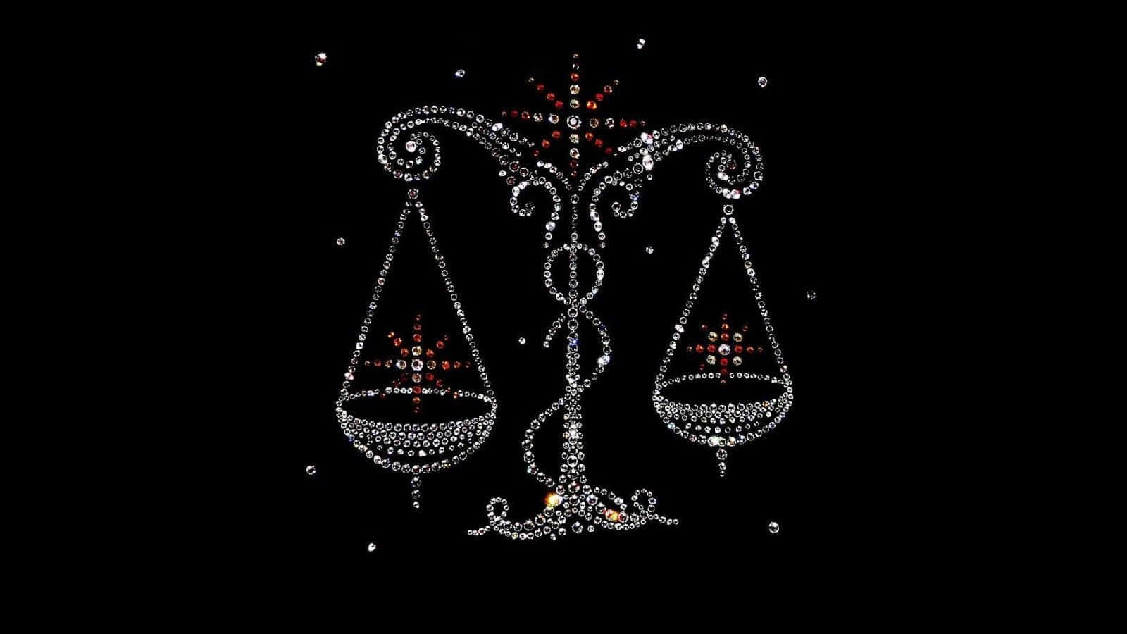 Cute Libra, sparkling silver, red celestial scale of justice, HD Desktop Wallpaper