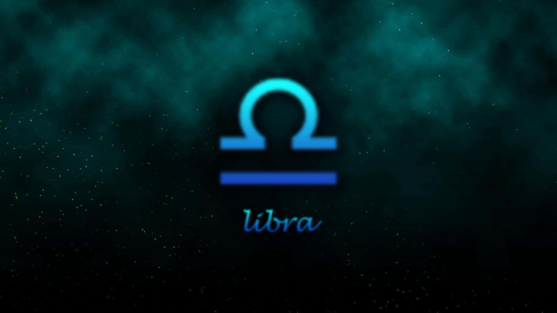 Cute Libra, glowing blue Libra zodiac symbol, dark teal cosmic background, Full HD Desktop Wallpaper