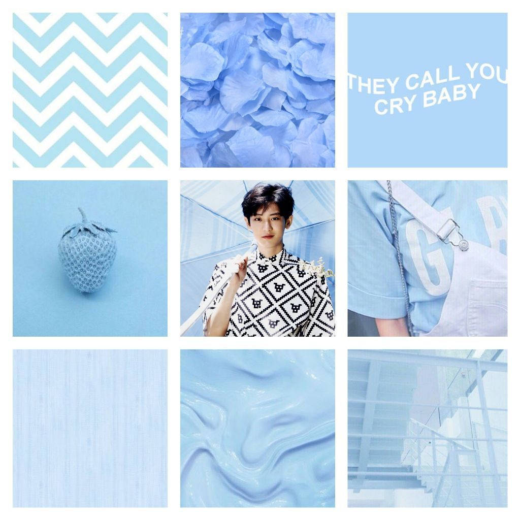 cute light blue, blue-themed collage, zigzag patterns, SD Desktop Wallpaper