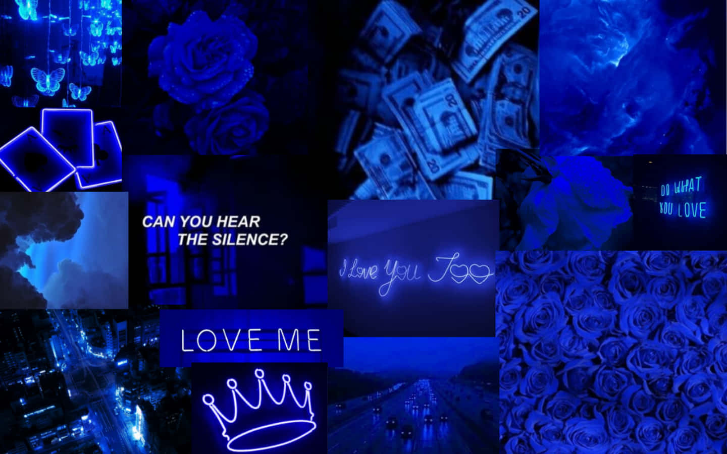 blue lights, blue words, roses, HD Desktop Wallpaper