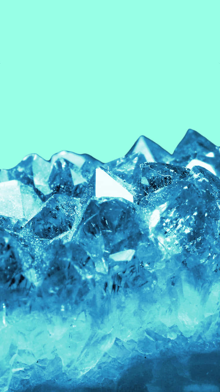 blue crystal formations, soft mint green background, minimalist abstract composition, HD Phone Wallpaper