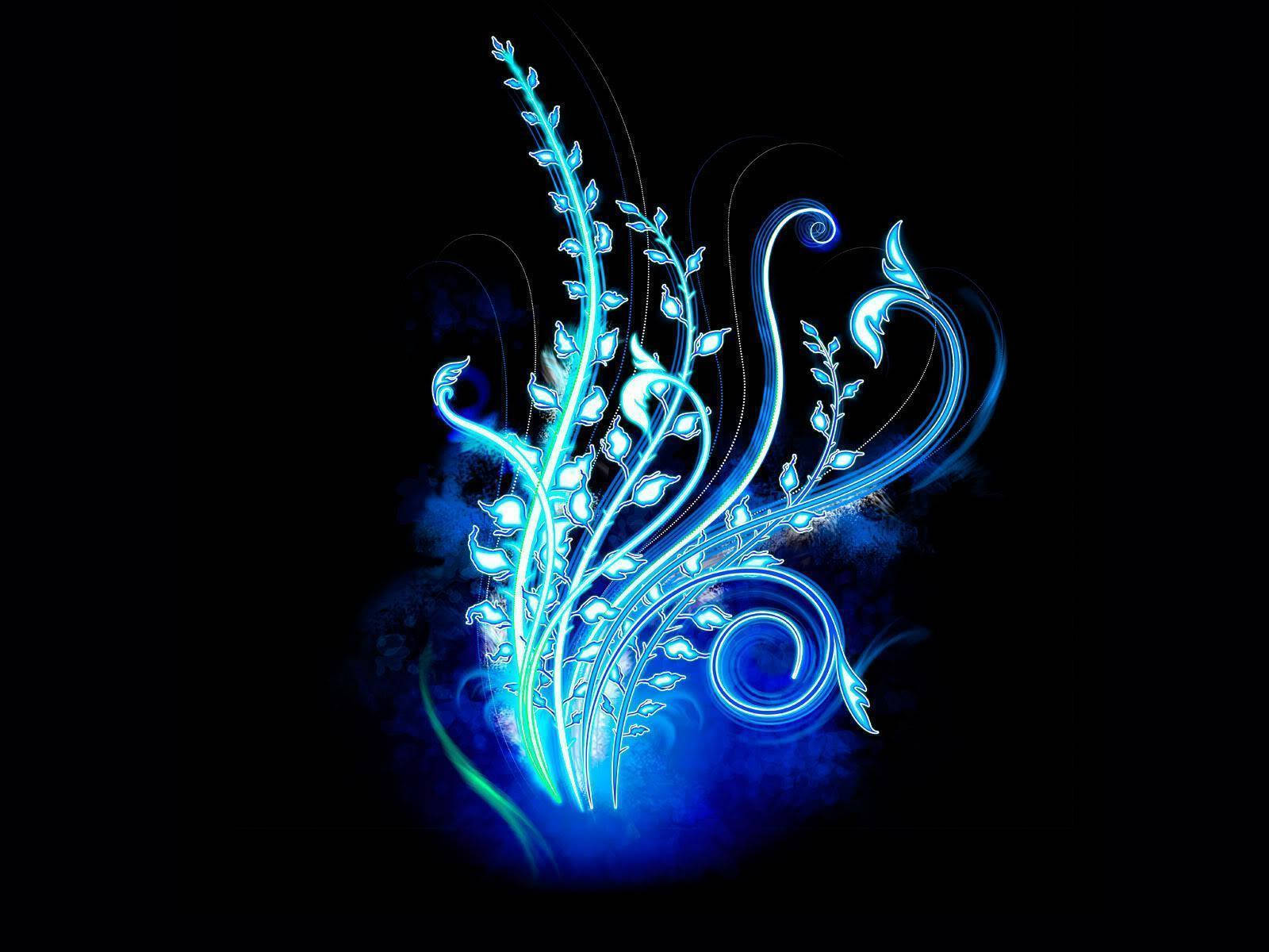 blue neon plant, electric blue, neon highlights, HD Desktop Wallpaper