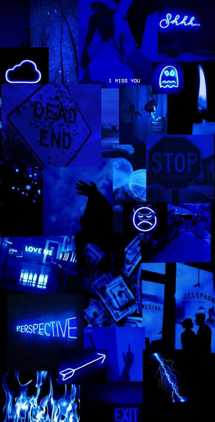 blue neon collage aesthetic, ghost signs, stop signs, HD Phone Wallpaper