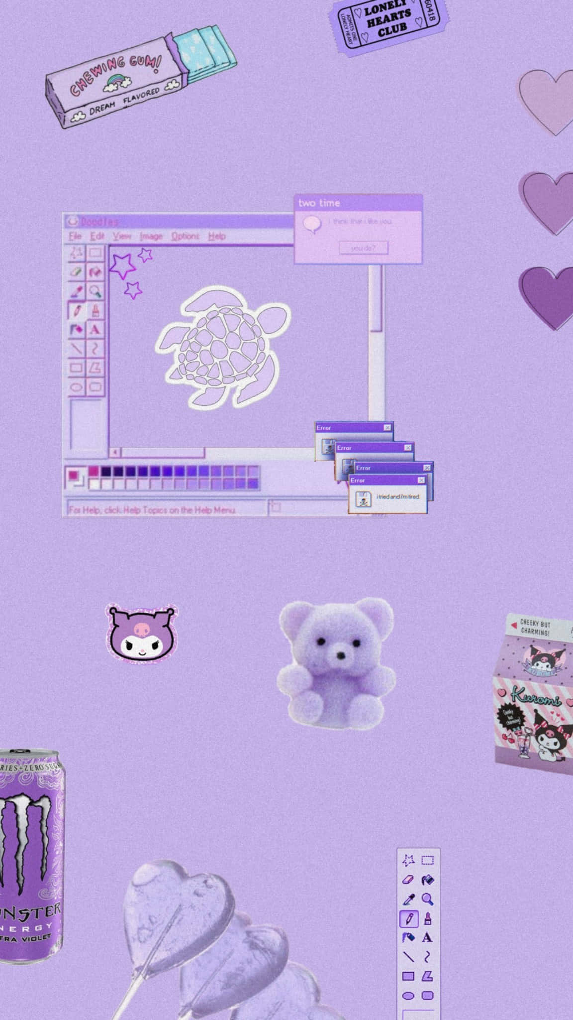 light purple, digital art workspace, turtle drawing, Full HD Phone Wallpaper