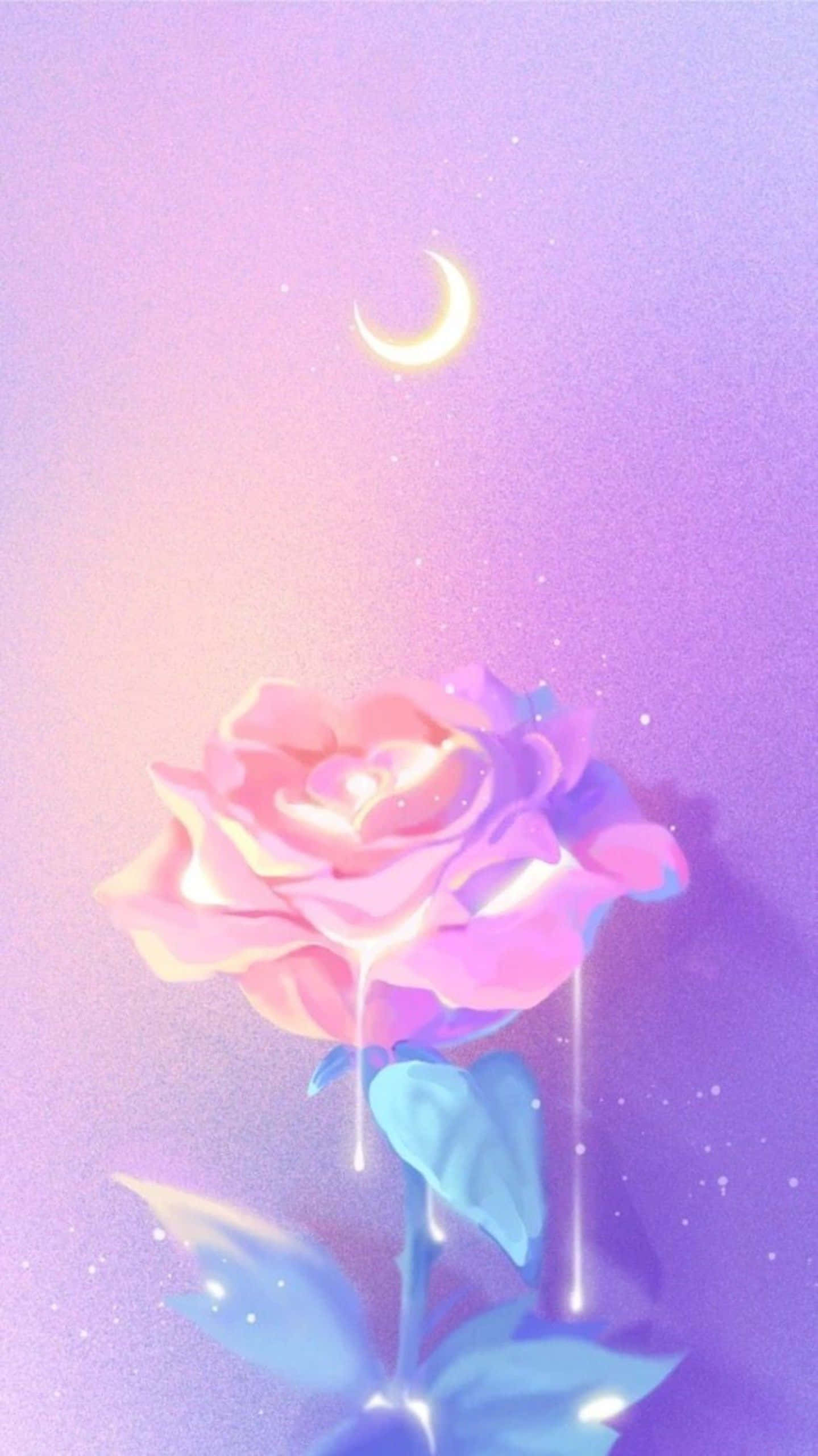 Cute Light Purple, glowing pink rose, blue leaves, 2K Phone Wallpaper