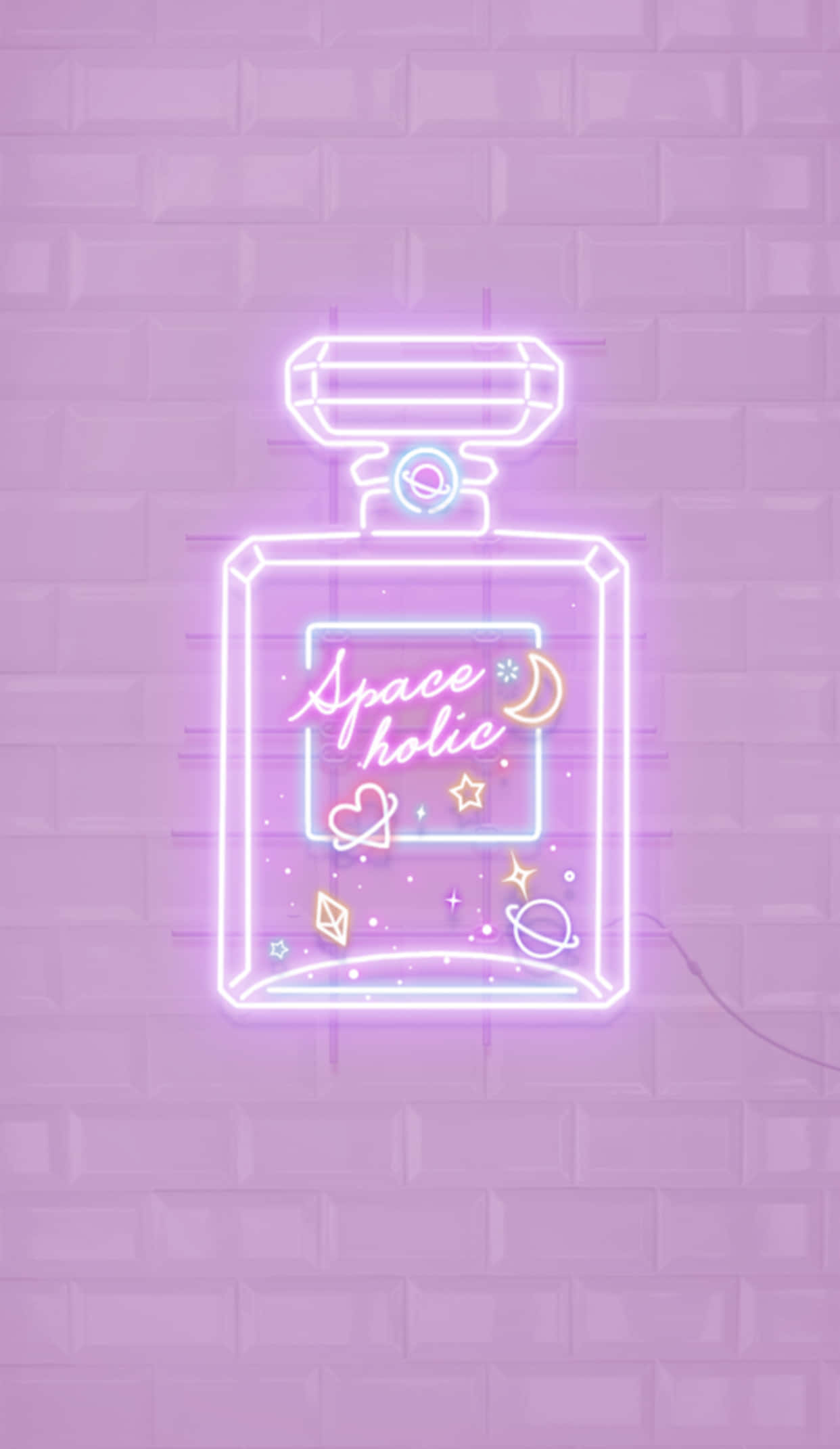 Space holic, neon perfume bottle, cosmic symbols, Full HD Phone Wallpaper