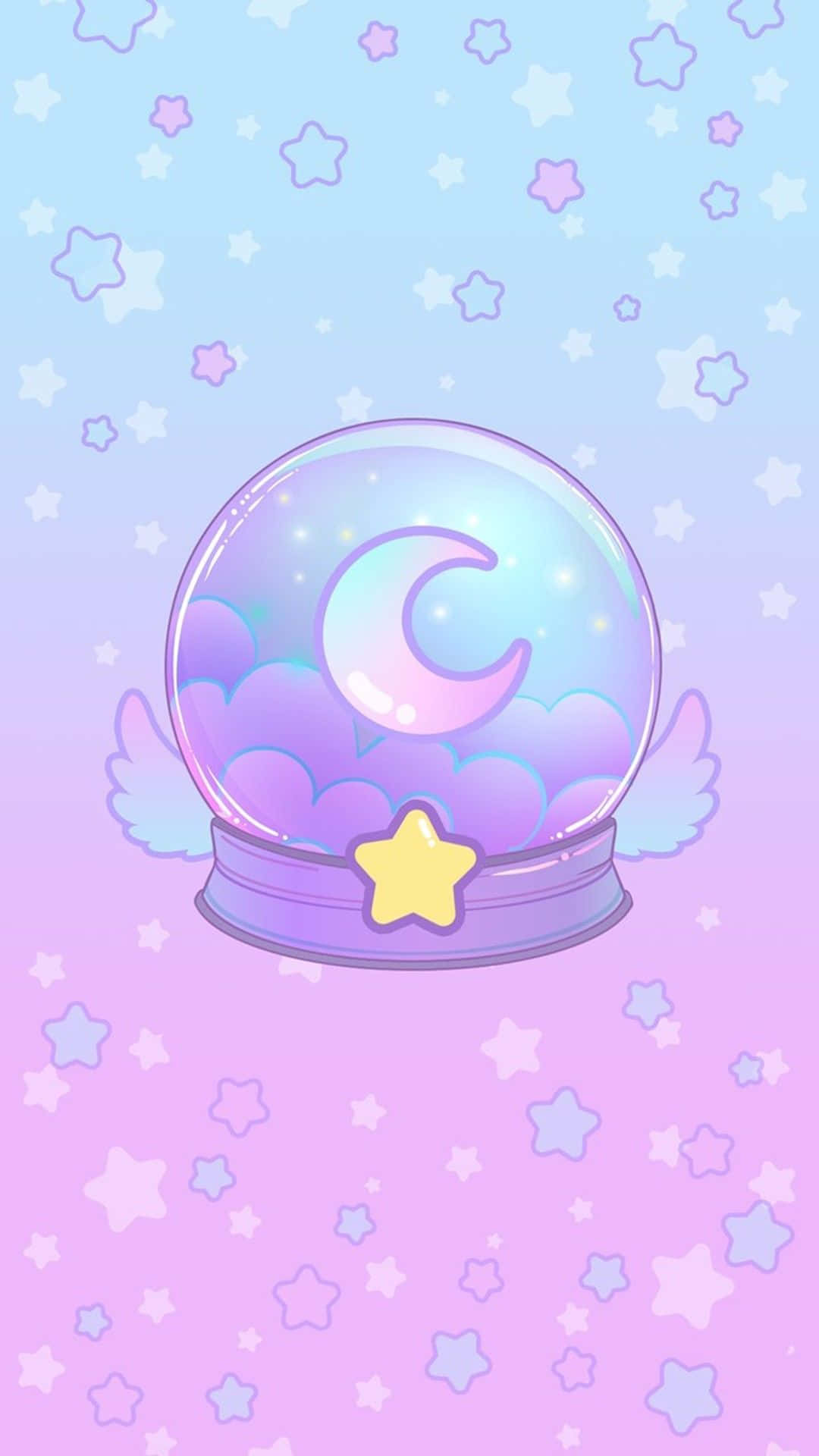 cute light purple, whimsical pastel snow globe, crescent moon, Full HD Phone Wallpaper