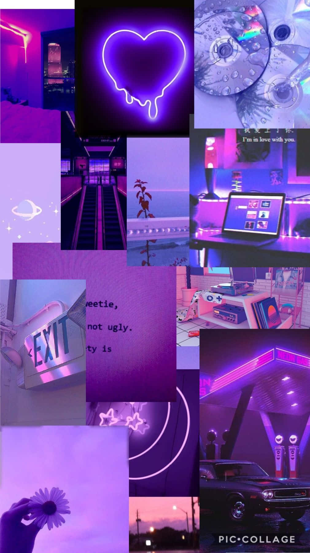 vintage purple, neon heart, retro tech, HD Phone Wallpaper