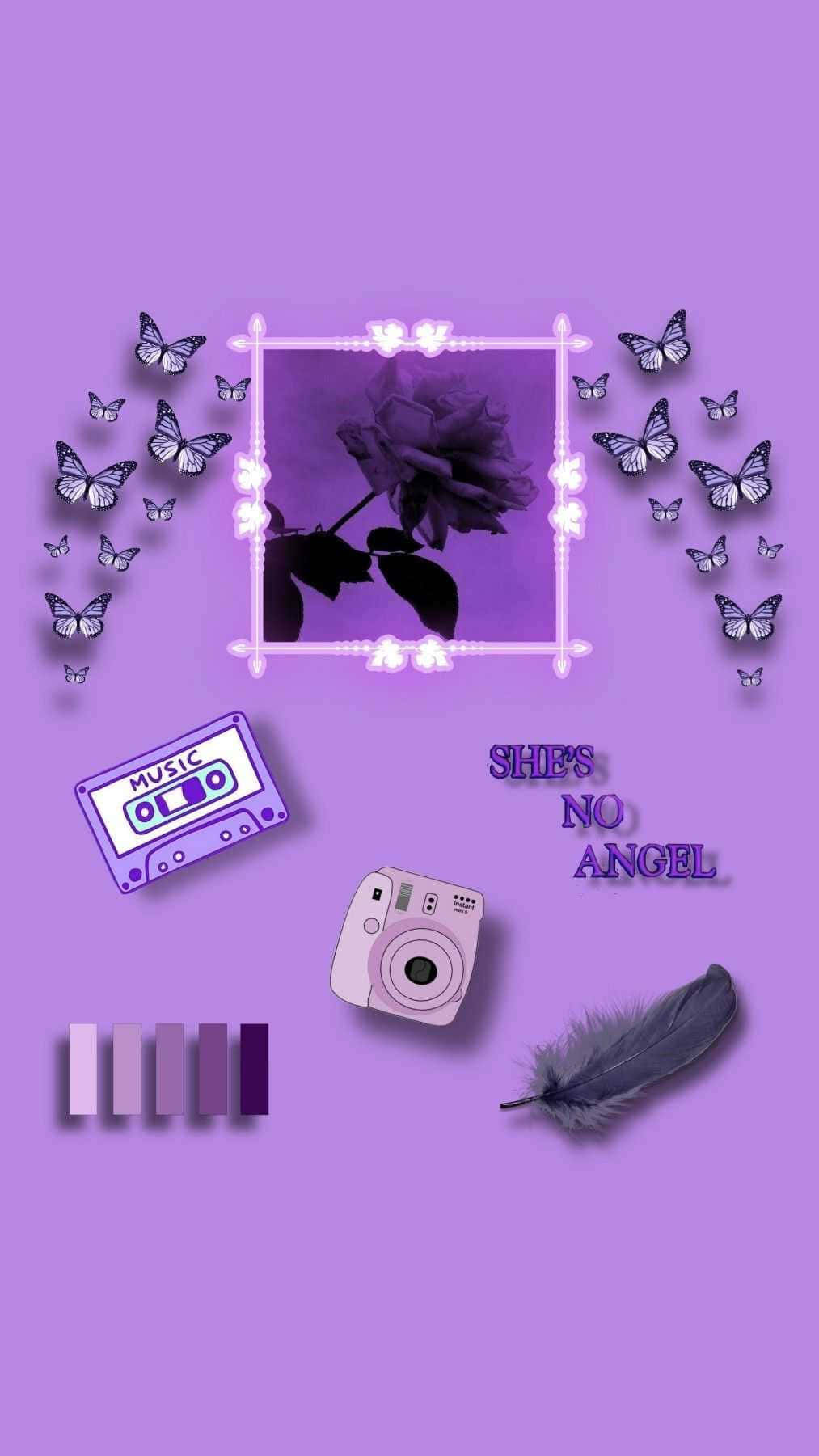 soft purple aesthetic collage, framed rose, butterflies, HD Phone Wallpaper