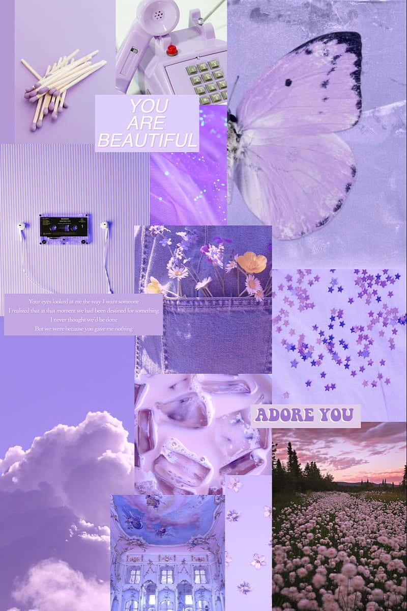 Soft Purple Aesthetic Collage, butterfly, vintage phone, SD Phone Wallpaper