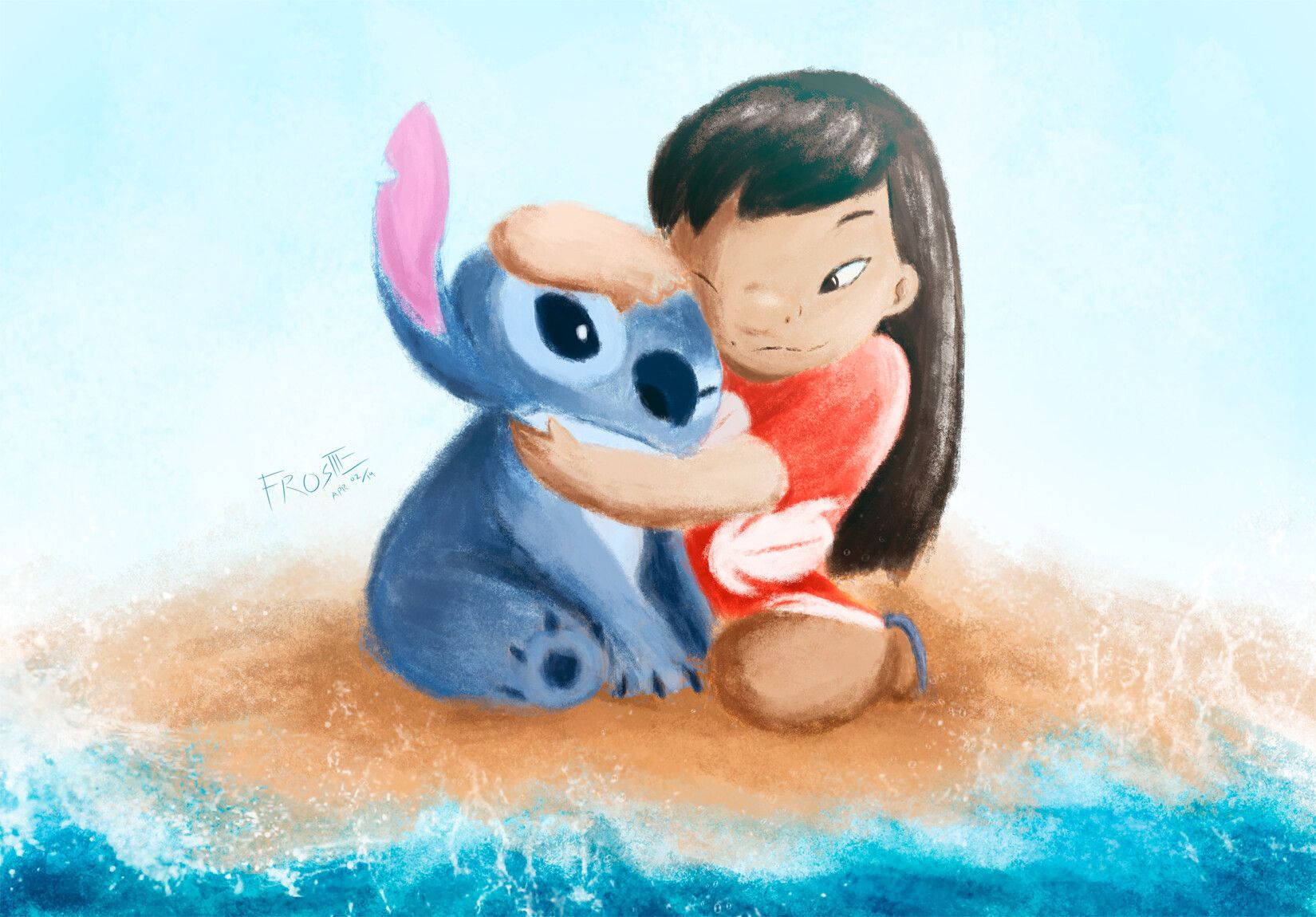 Lilo, Stitch, sandy beach, HD Desktop Wallpaper