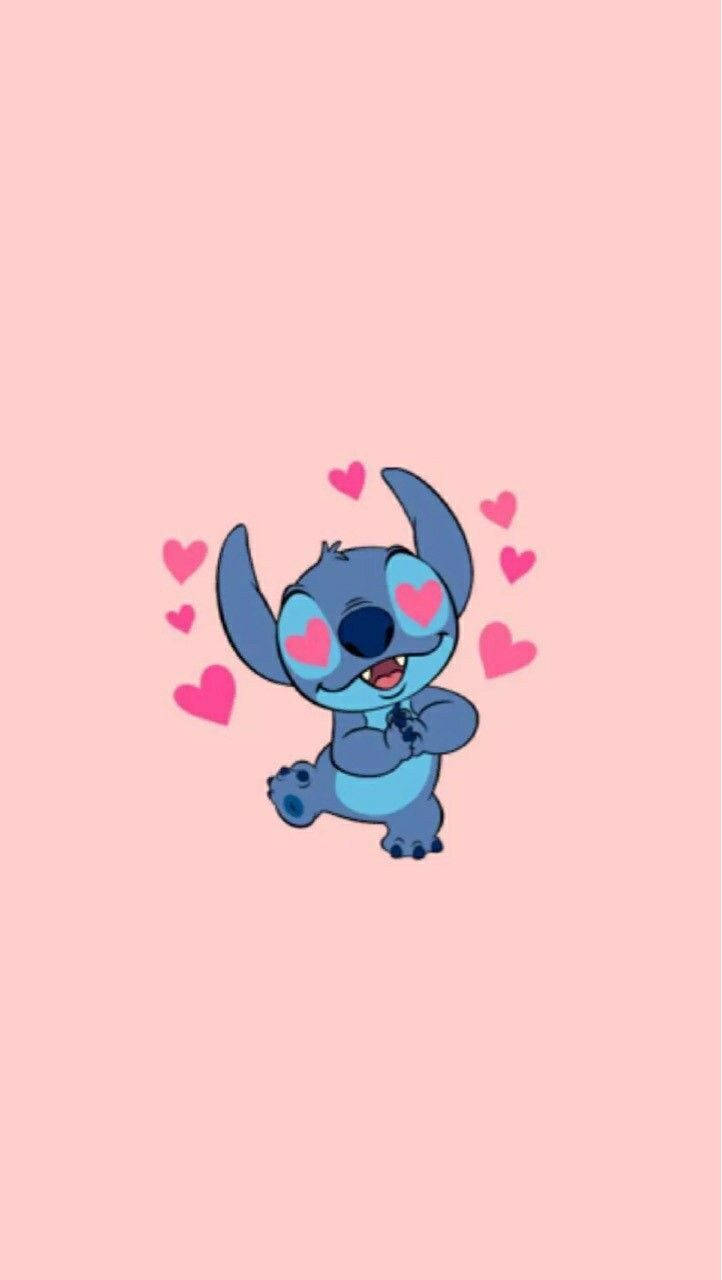 Stitch, hearts, pink hearts, HD Phone Wallpaper