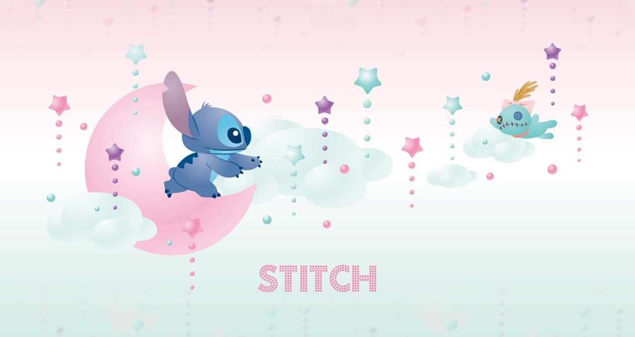 Lilo and Stitch, Stitch, pink crescent moon, HD Desktop Wallpaper