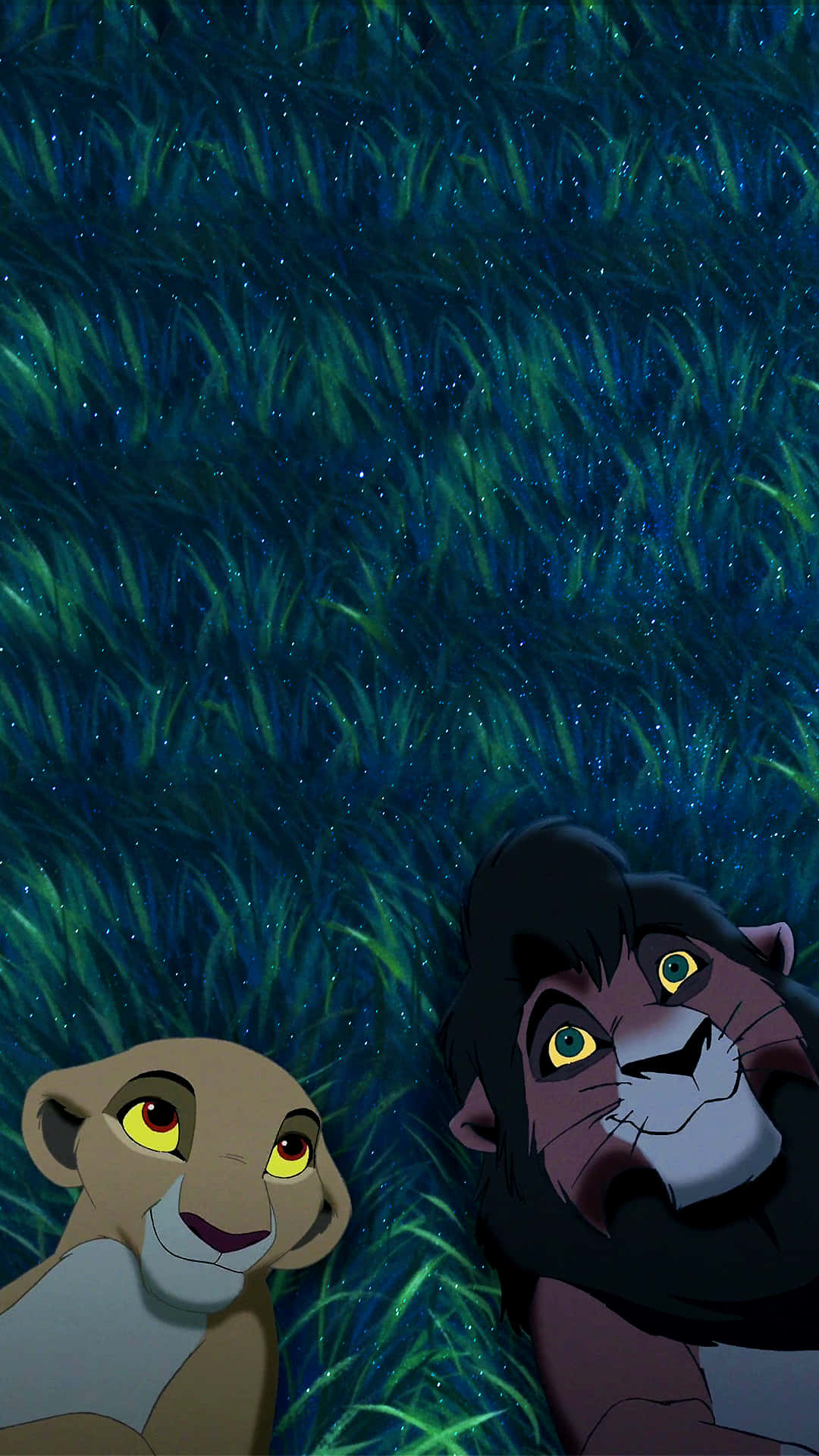 Cute Lion King, animated lions, starry night sky, Full HD Phone Wallpaper